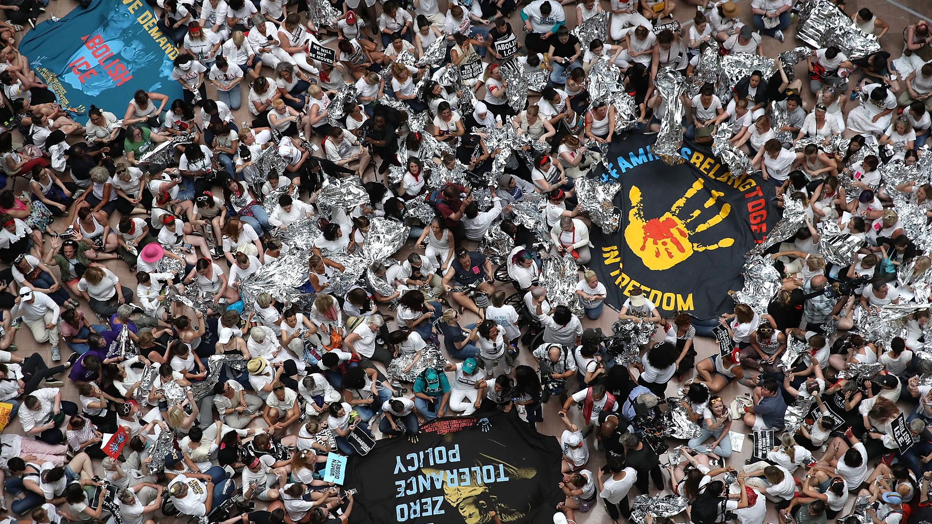Protesters demonstrate inside the Hart Senate Office Building against family detentions. Photo: Win McNamee/Getty Images