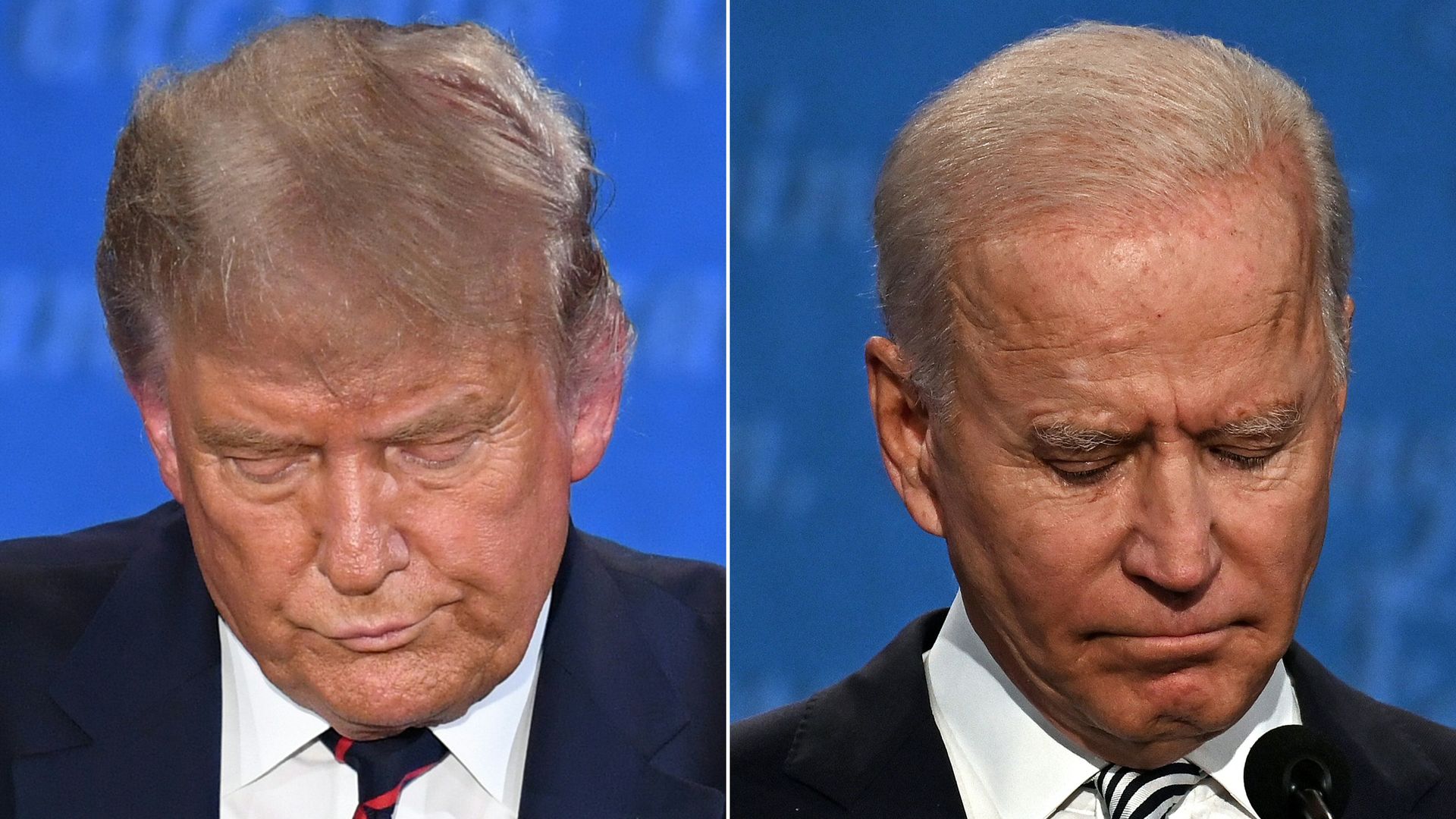 President Trump and Joe Biden looking down during their debate
