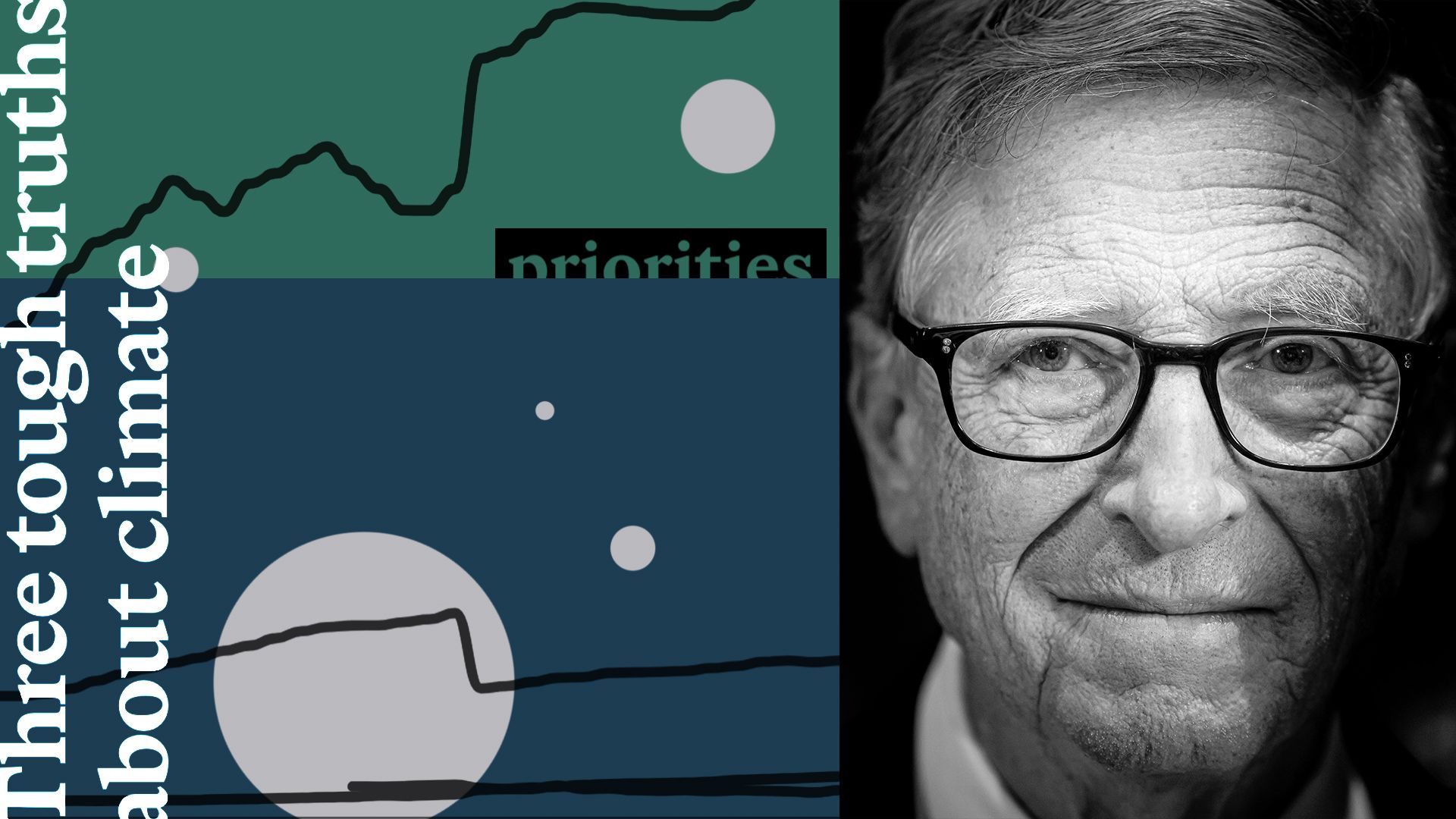 Photo illustration of Bill Gates surrounded by excerpts from his memo on climate change.