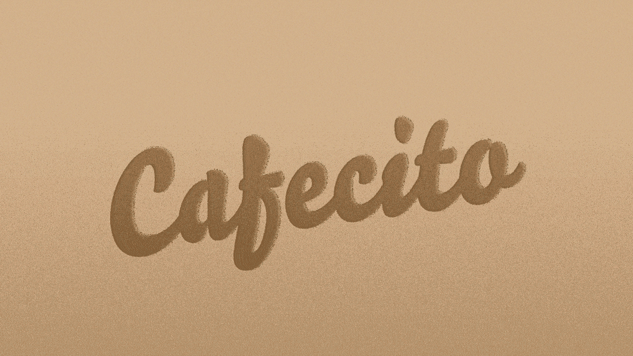 Animated illustration of the word "Cafecito" written in the sand and water washing it away.