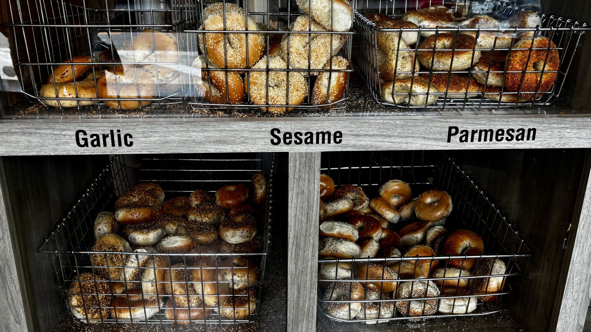 Bagels on display at New York Bagel in Ferndale.