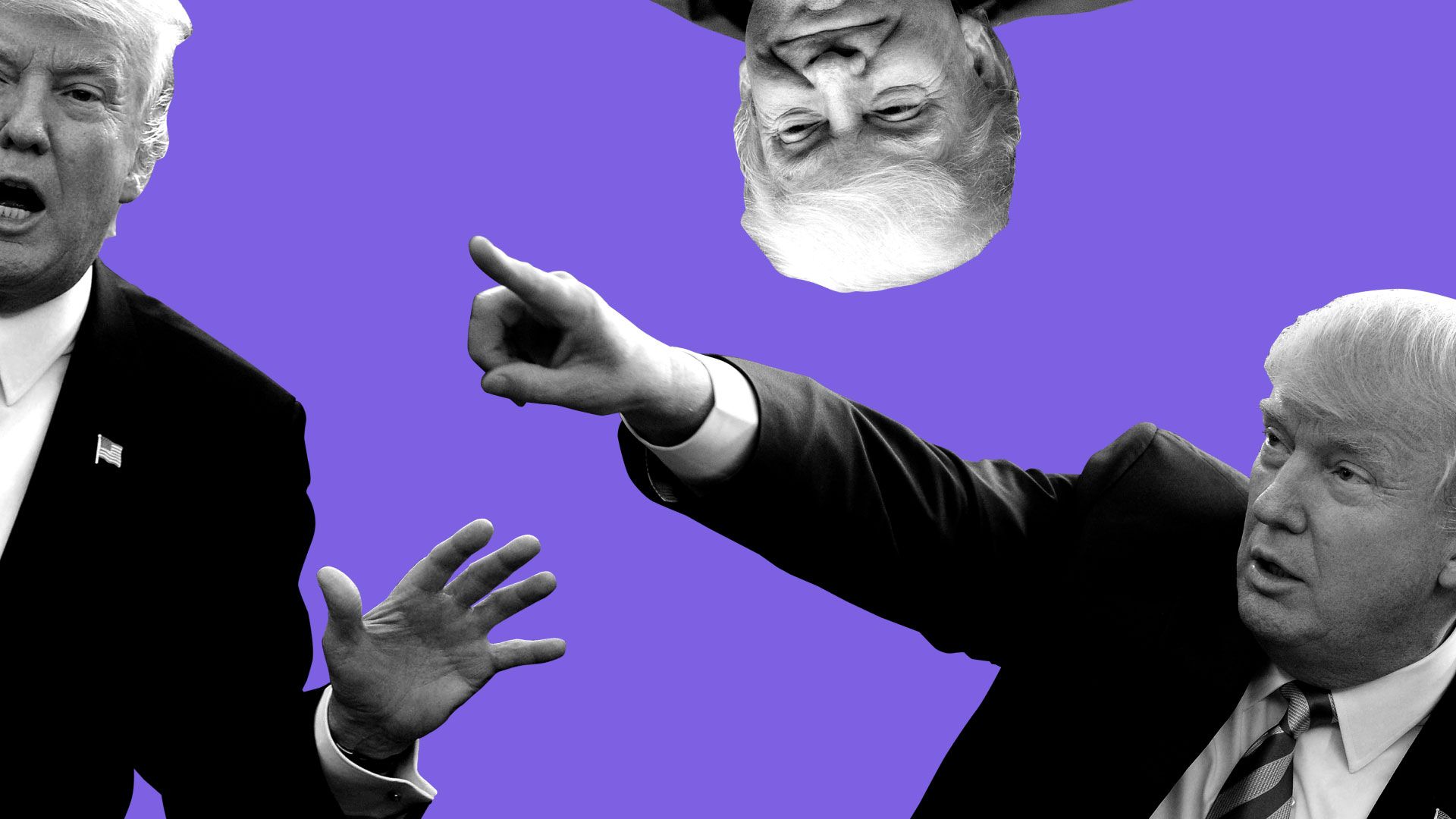 Photo illustration of multiple images of Donald Trump.