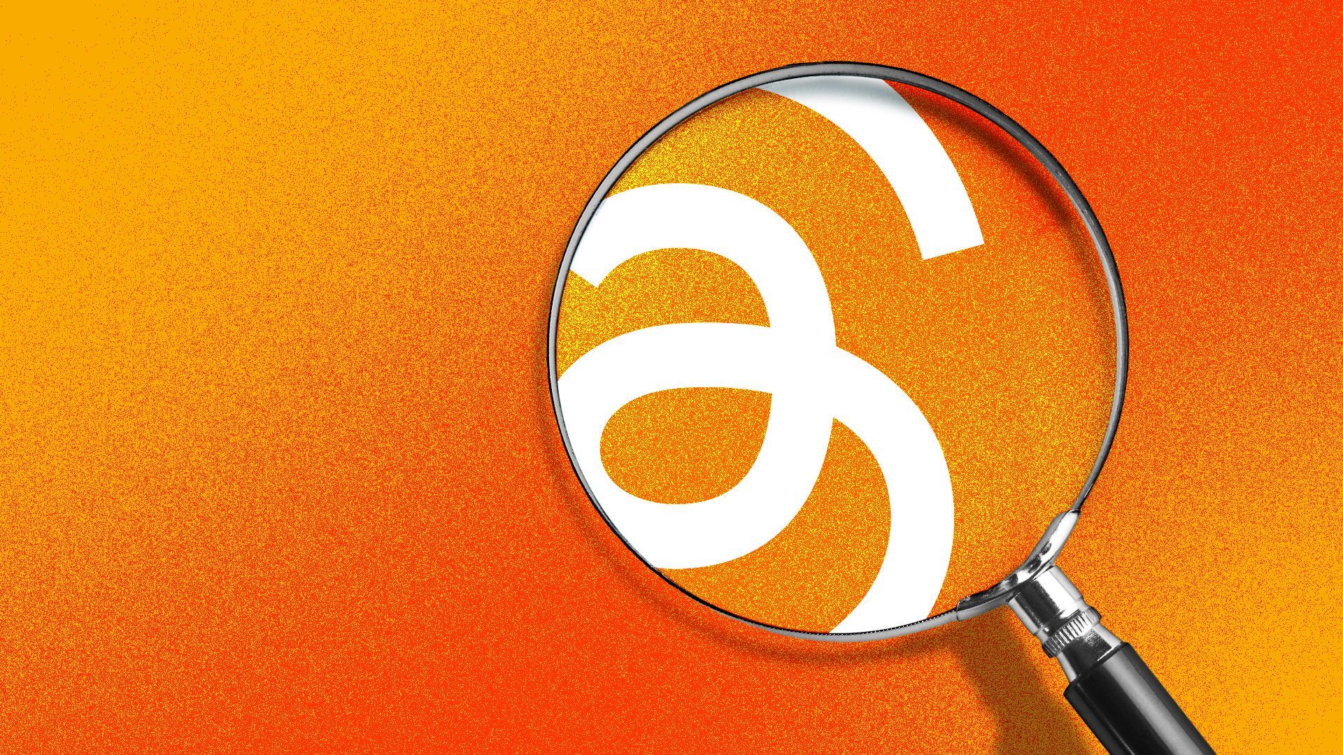 Illustration of the Threads logo amplified under a magnifying glass. 