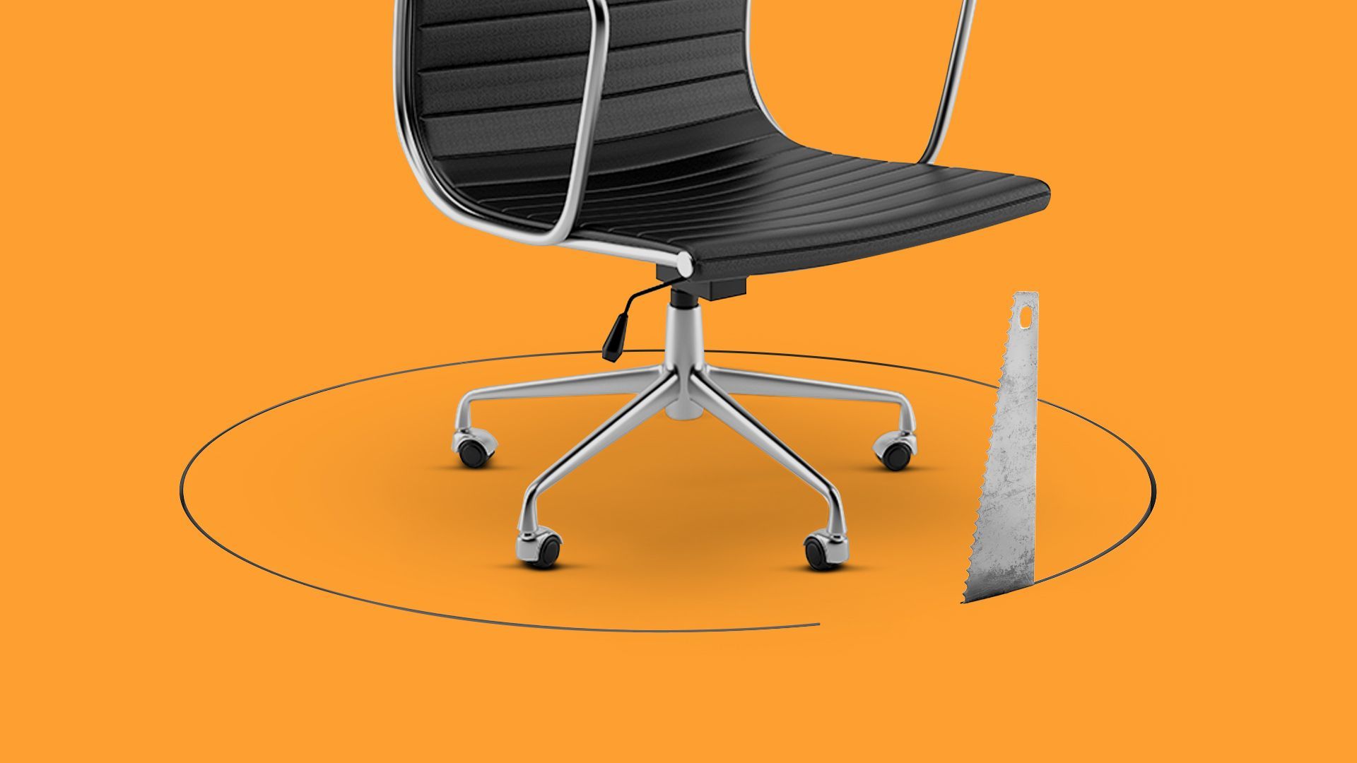 Illustration of an office chair with a saw cutting a circle around it