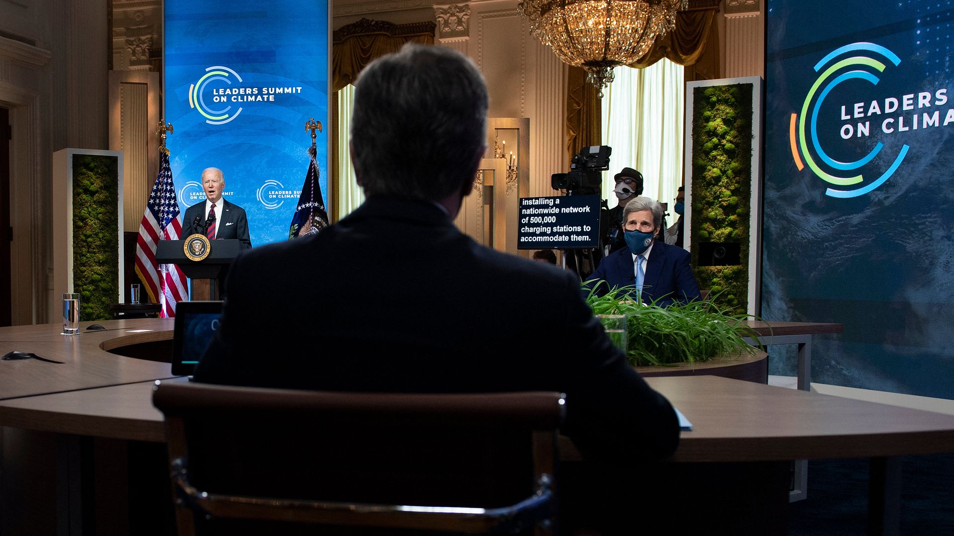 Secretary of State Antony Blinken is seen looking on as President Biden and Special Envoy John Kerry kick off a two-day climate summit.