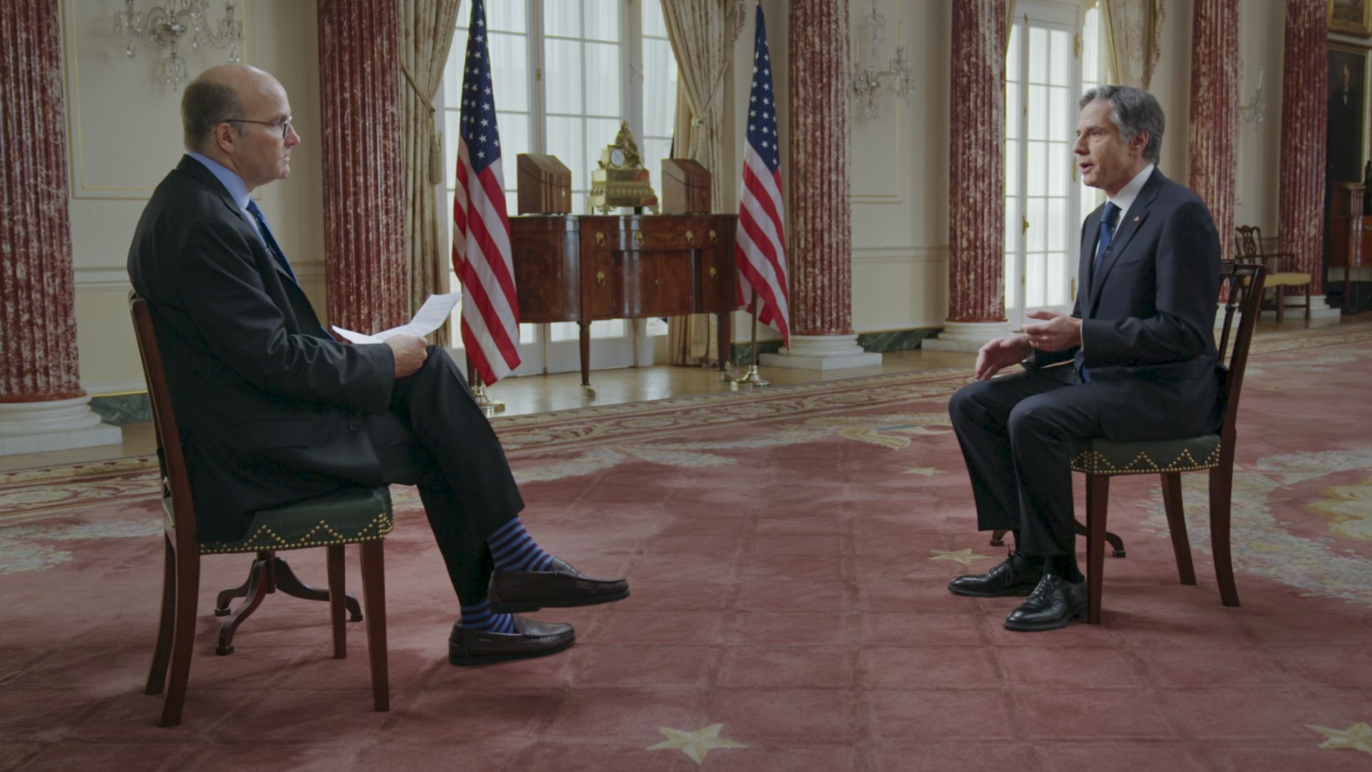 Secretary of State Antony Blinken is seen during an interview with 