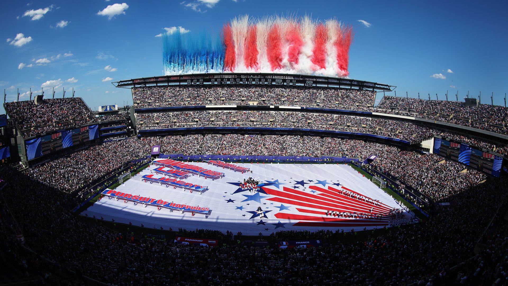 A bird's eye view of the national anthem during Philly's July 4 World Cup knockout match.