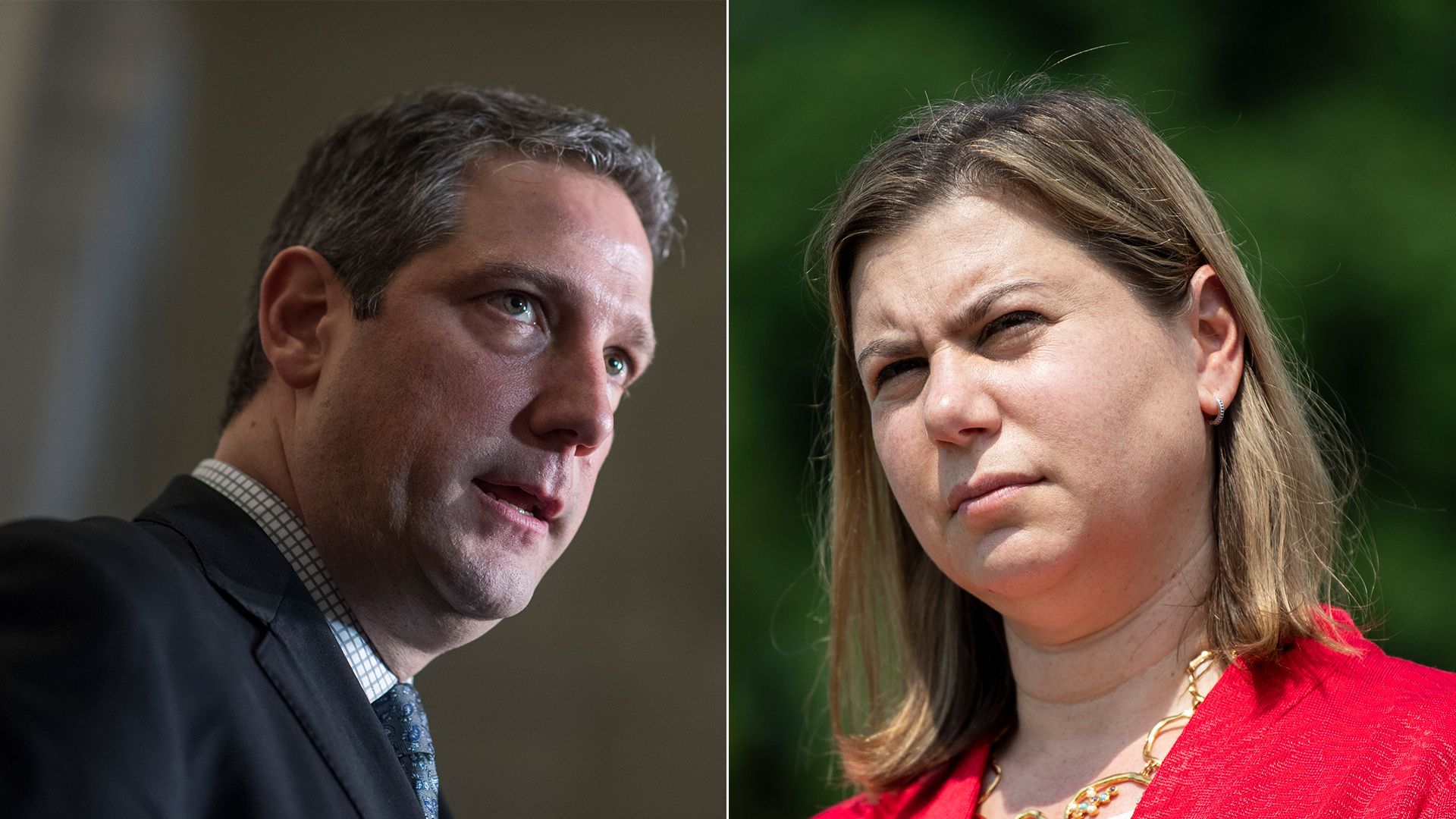 A compilation shows Reps. Tim Ryan and Elissa Slotkin, side-by-side.