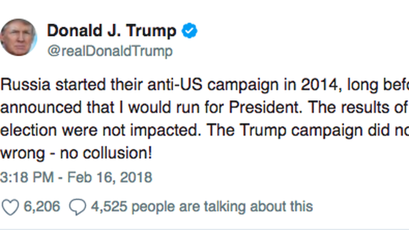 Trump responds to Mueller indictments: "No collusion!"