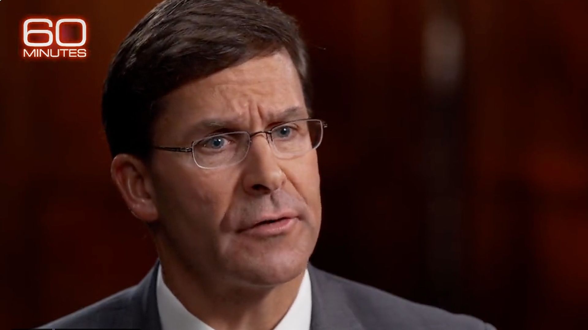 A screenshot of former U.S. Secretary of Defense Mark Esper during his interview on CBS' "60 Minutes," broadcast on Sunday.