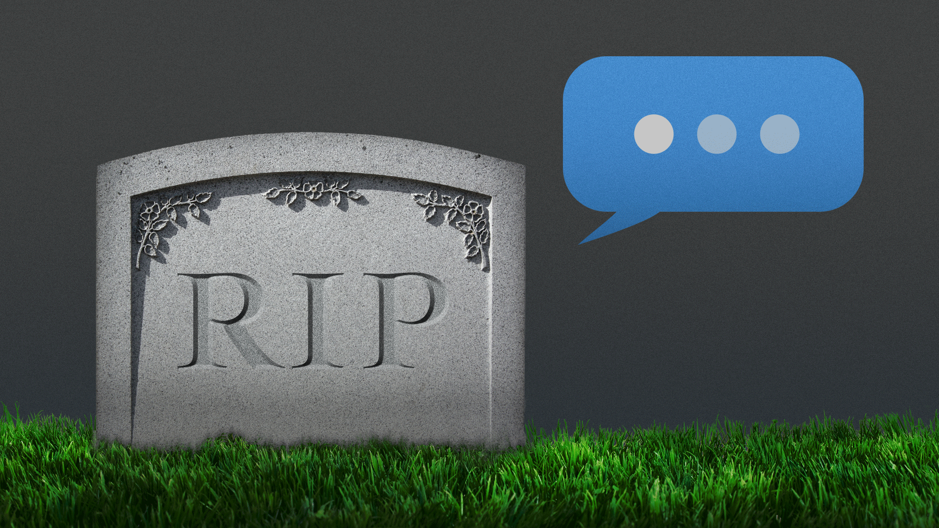 Illustration of a tombstone with a text message bubble.