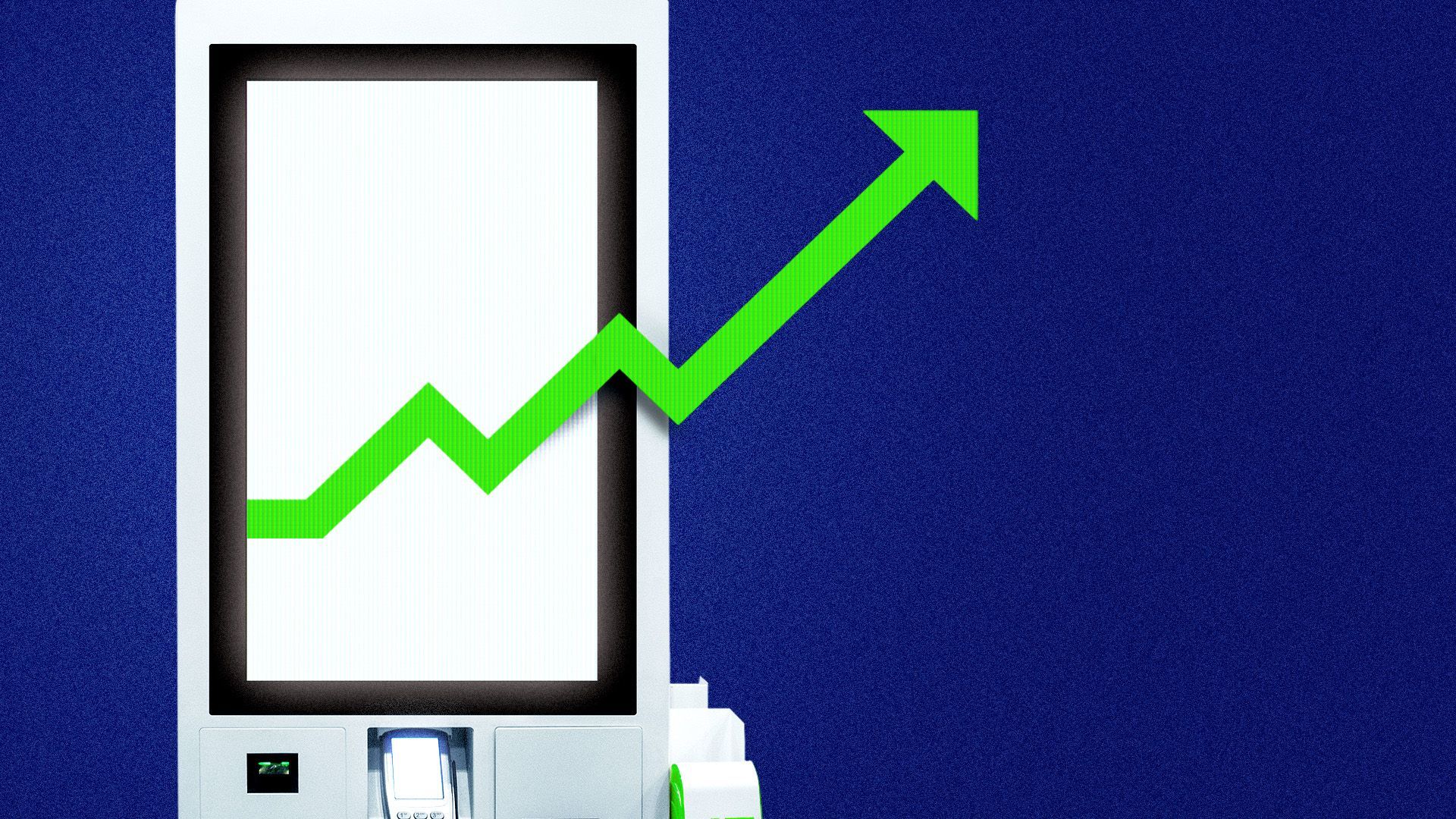 an illustration of a digital ordering kiosk with an up arrow coming off of it