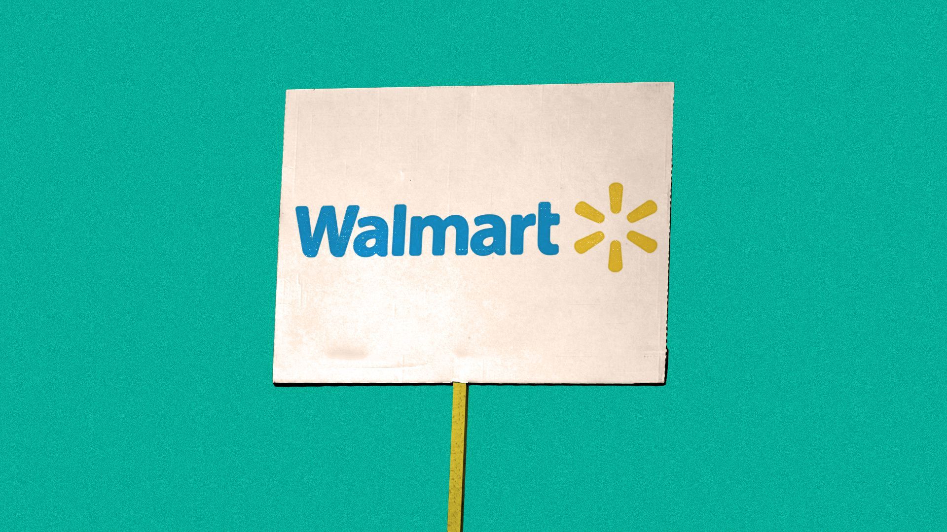 Illustration of a protest sign with the Walmart logo on it.