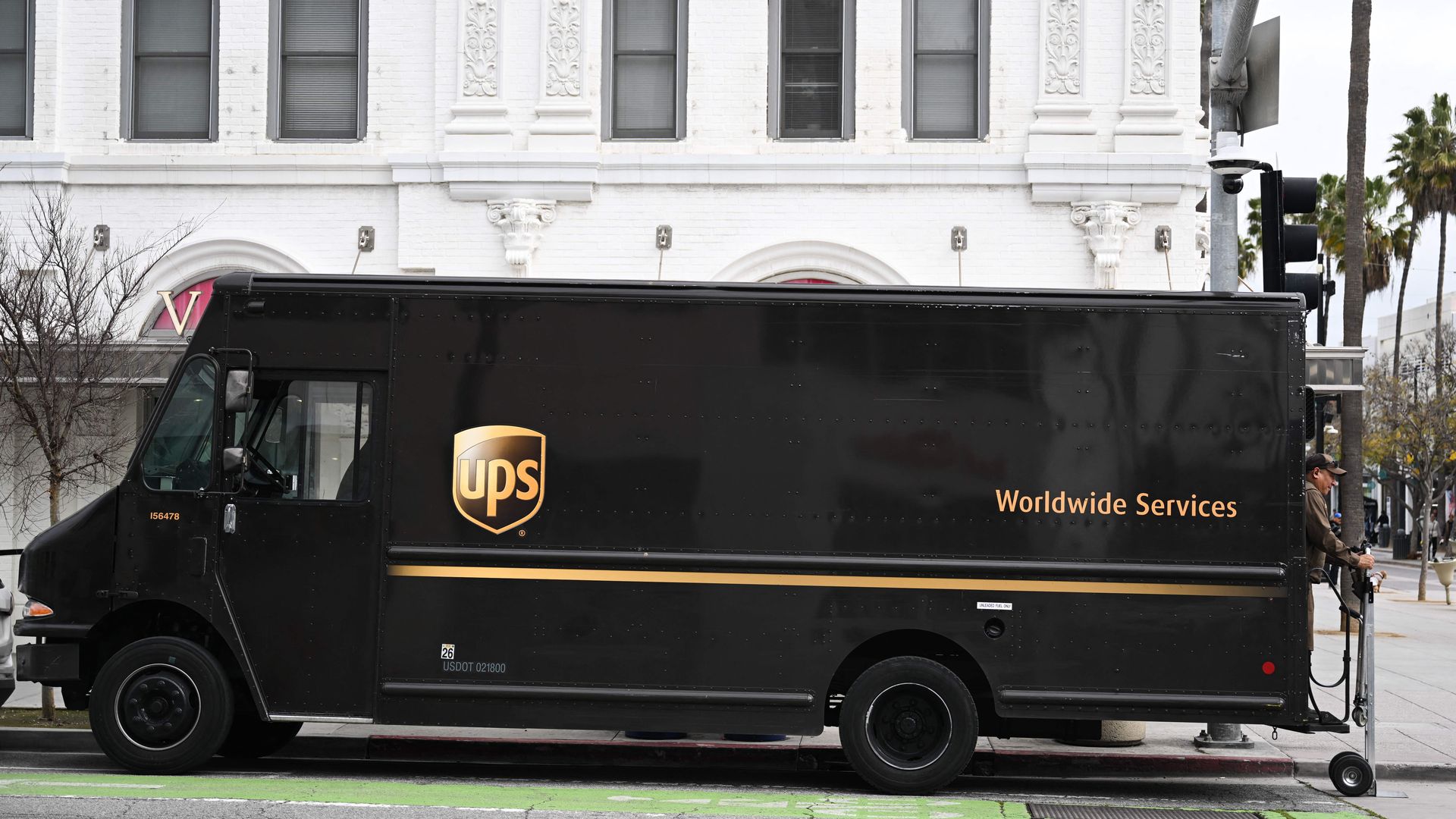 United Parcel Service (UPS) driver makes deliveries in Santa Monica, California on March 20