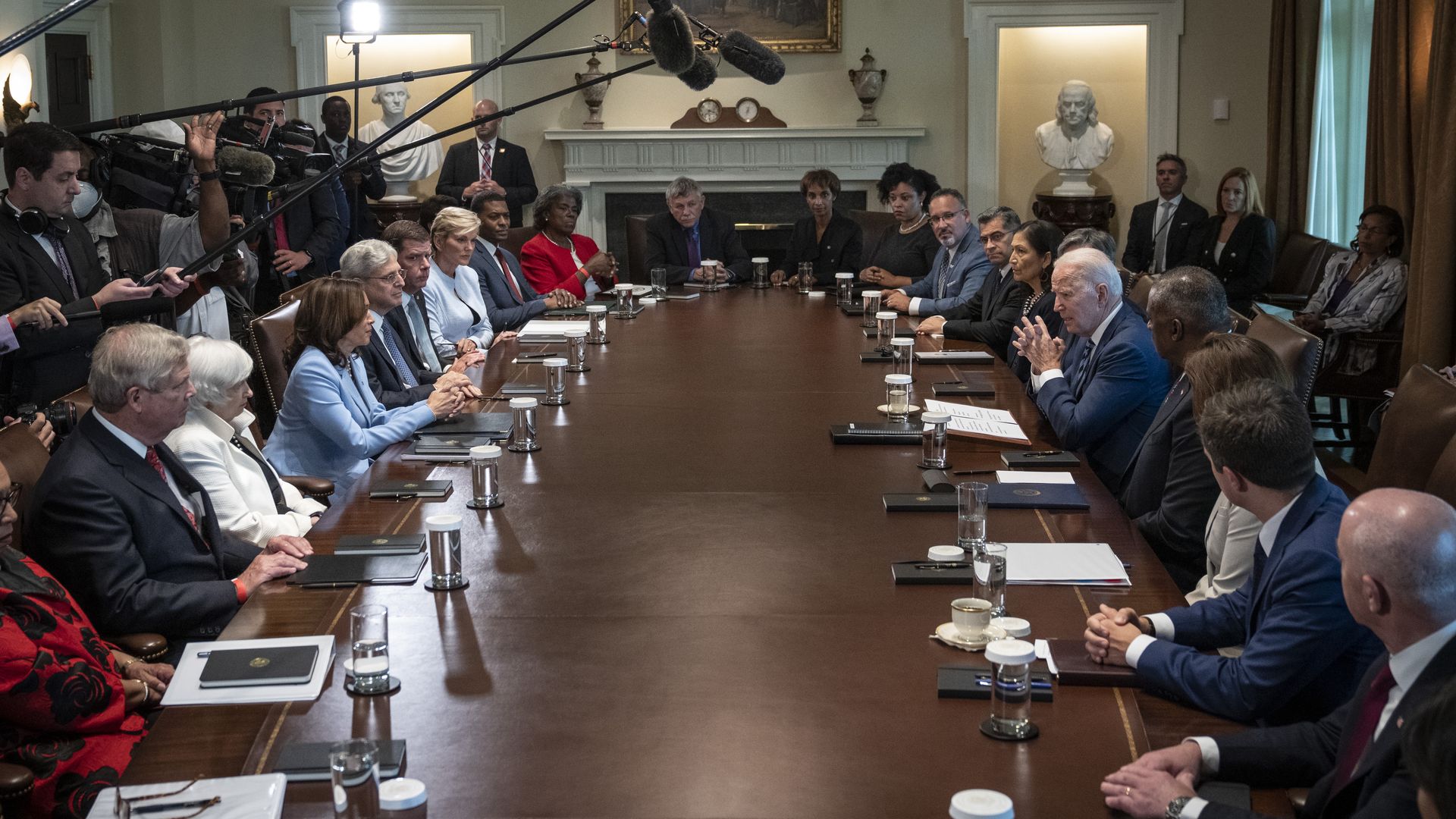 President Joe Biden speaks at the start of a Cabinet meeting in the Cabinet Room of the White House on July 20, 2021 in Washington, DC. 