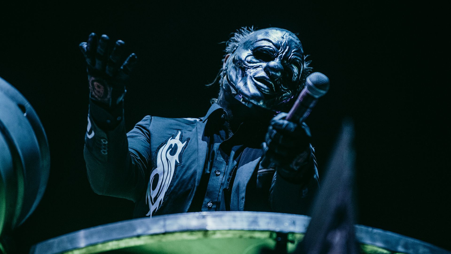 Shawn Crahan of Slipknot performs in Denmark in February 2020.