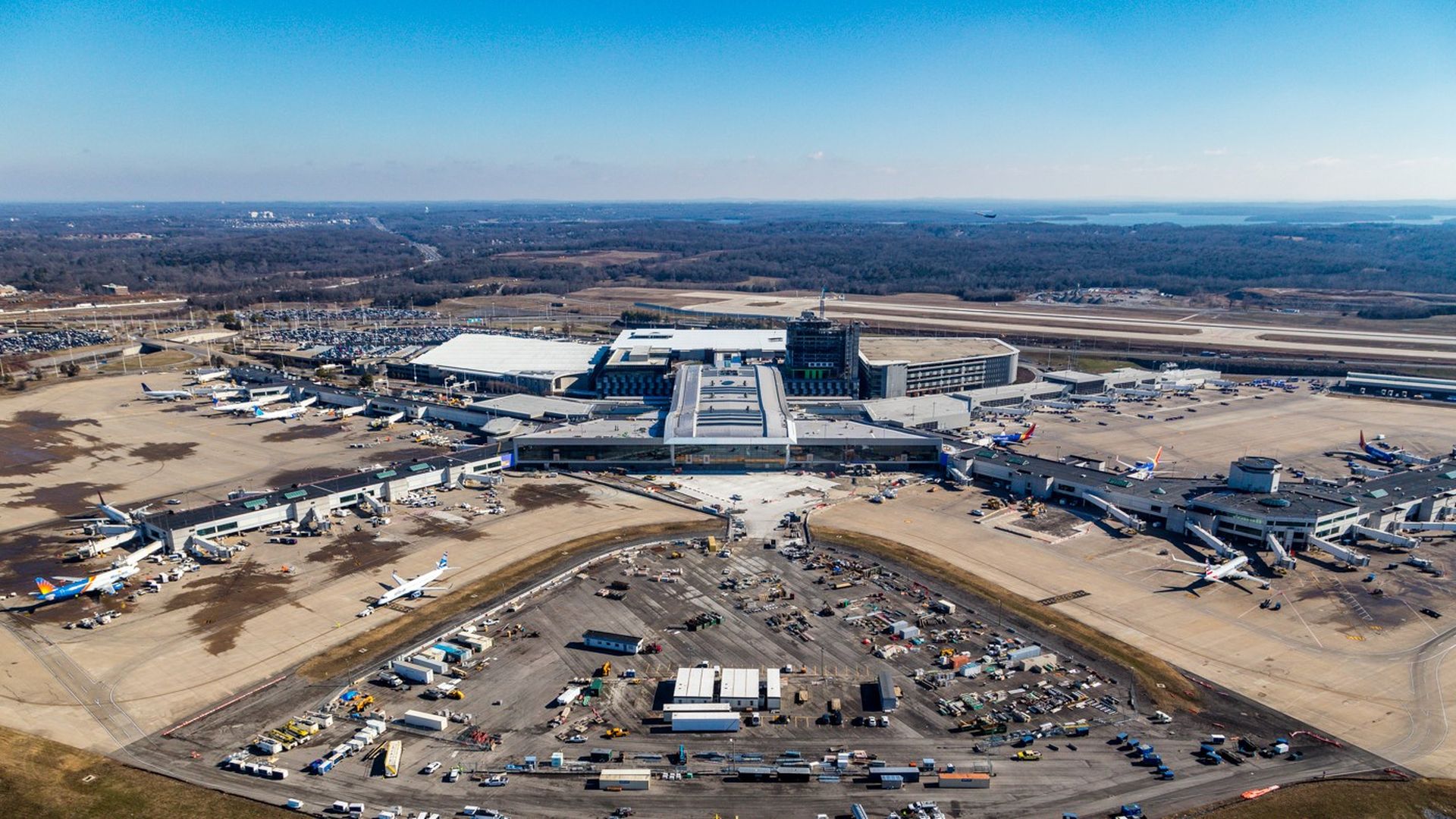 An aerial view of Nashville International Airport.