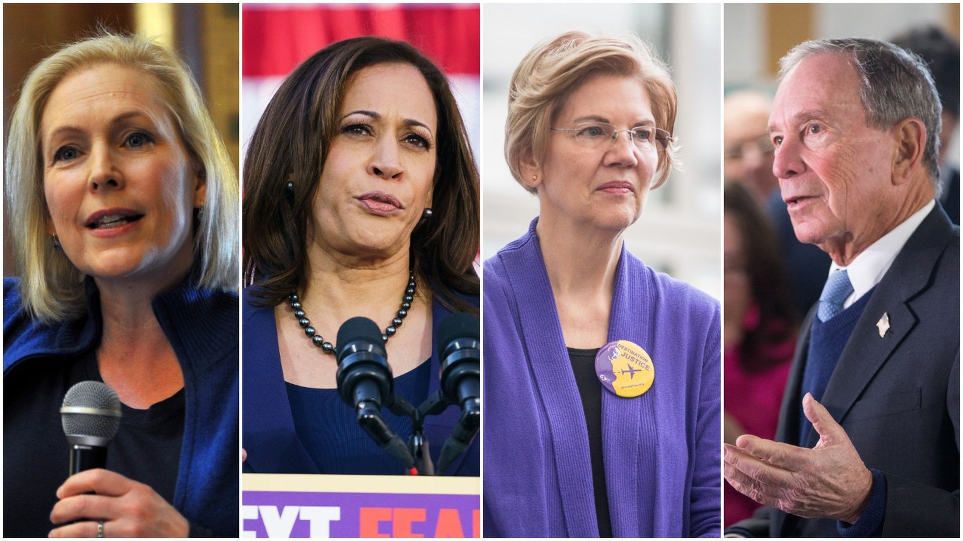 Sen. Kirsten Gillibrand, Sen. Kamala Harris, Sen. Elizabeth Warren and Michael Bloomberg. 