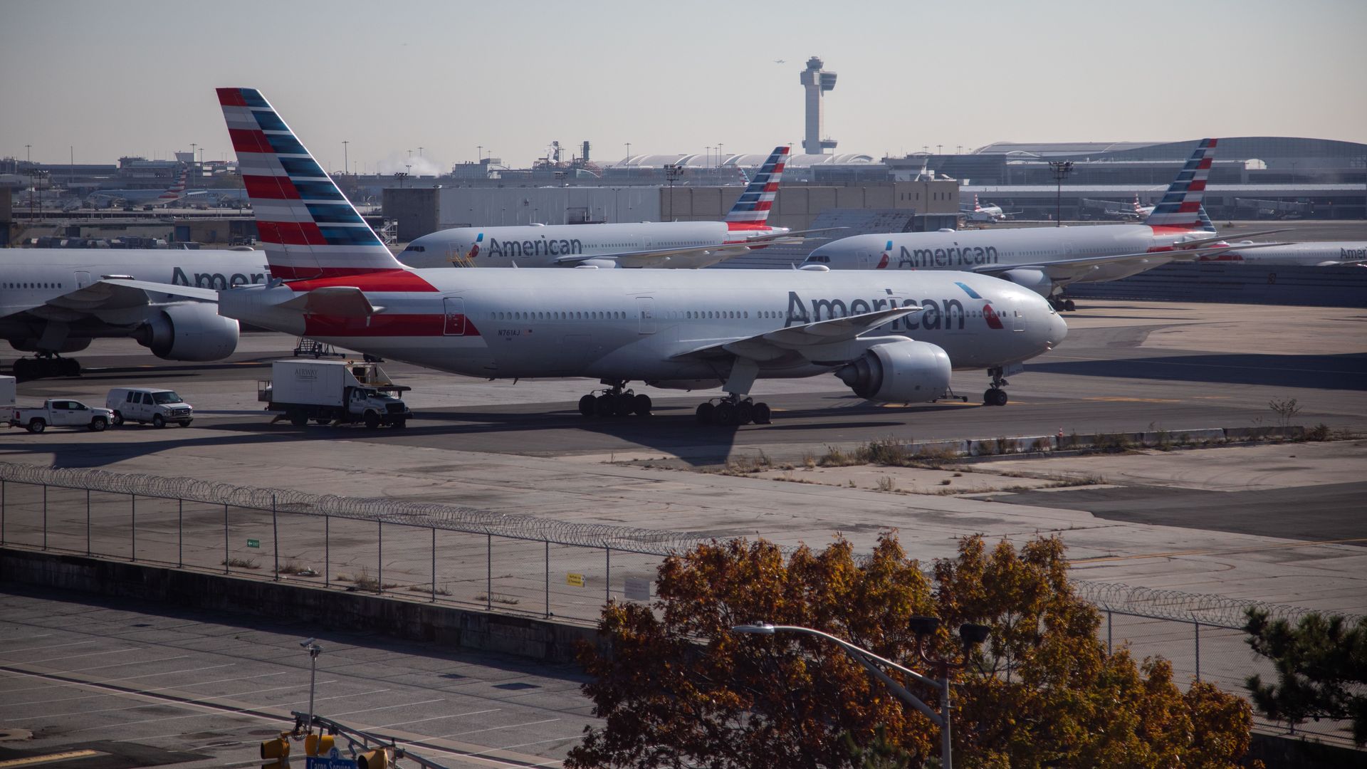 American Airlines airplanes parked at John F. Kennedy International Airport in New York in November 2022.