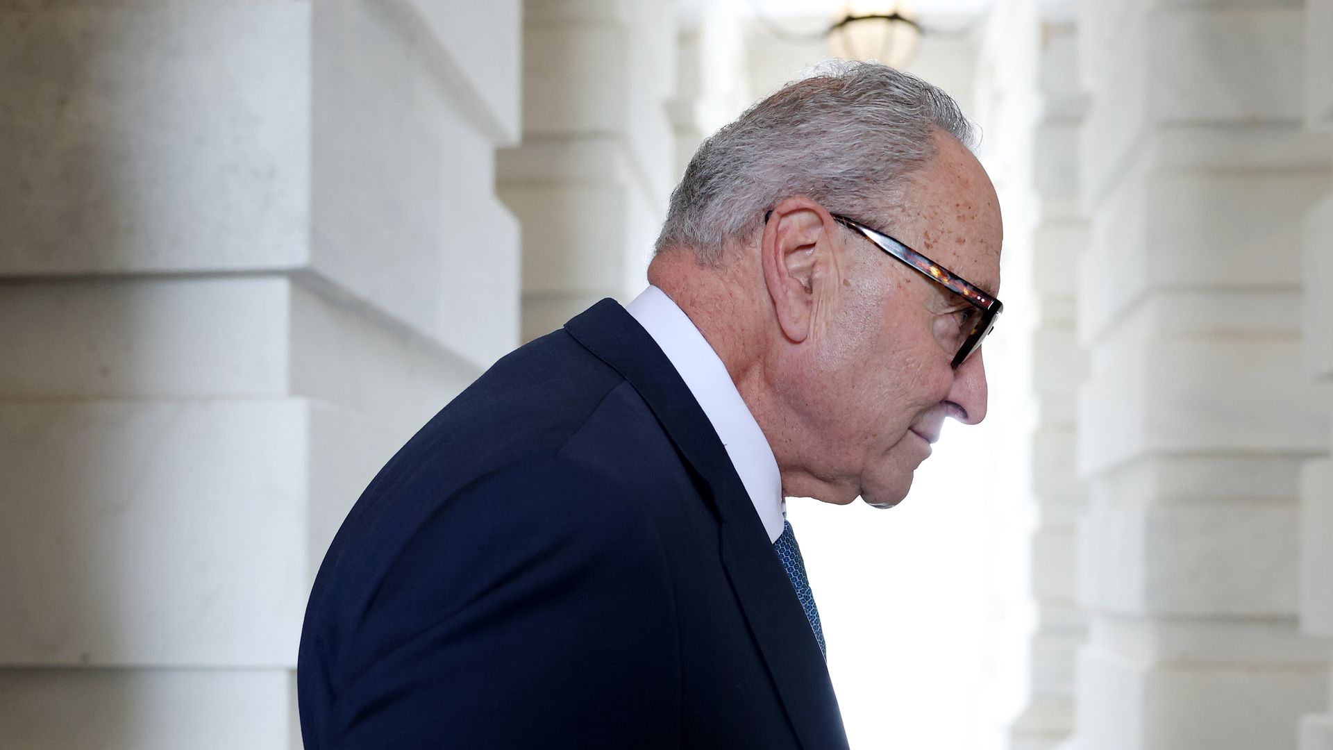 Senate Minority Leader Charles Schumer leaves the U.S. Capitol on Sept. 29, 2025, ahead of last fall's record-breaking government shutdown.