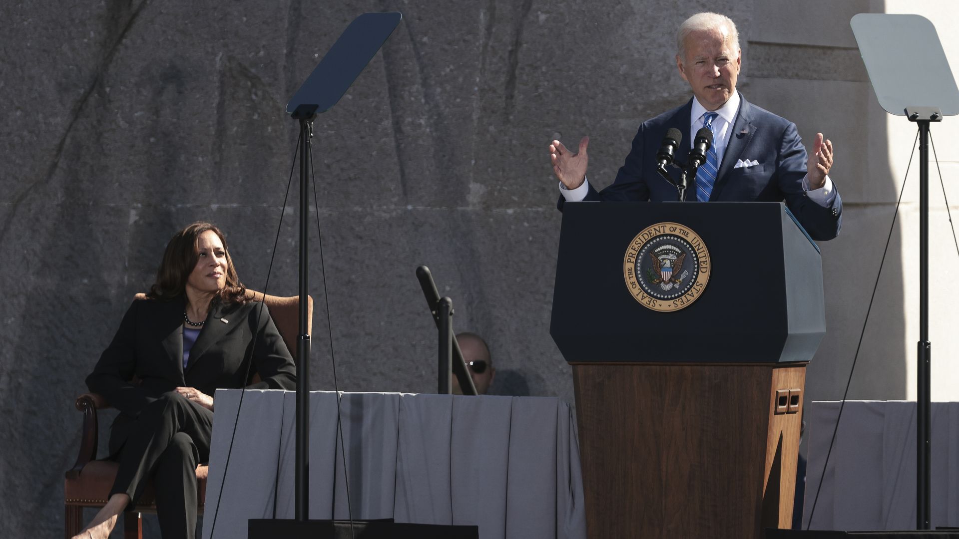  President Joe Biden speaks during 10th anniversary celebration of the dedication of the Martin Luther King Jr. Memorial.