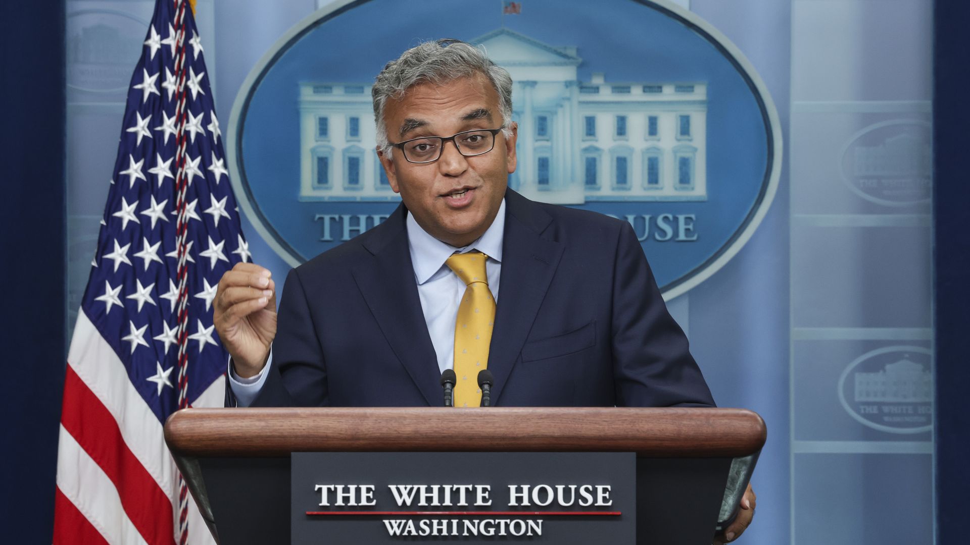 White House COVID-19 Response Coordinator Dr. Ashish Jha speaks at the daily press briefing at the White House.