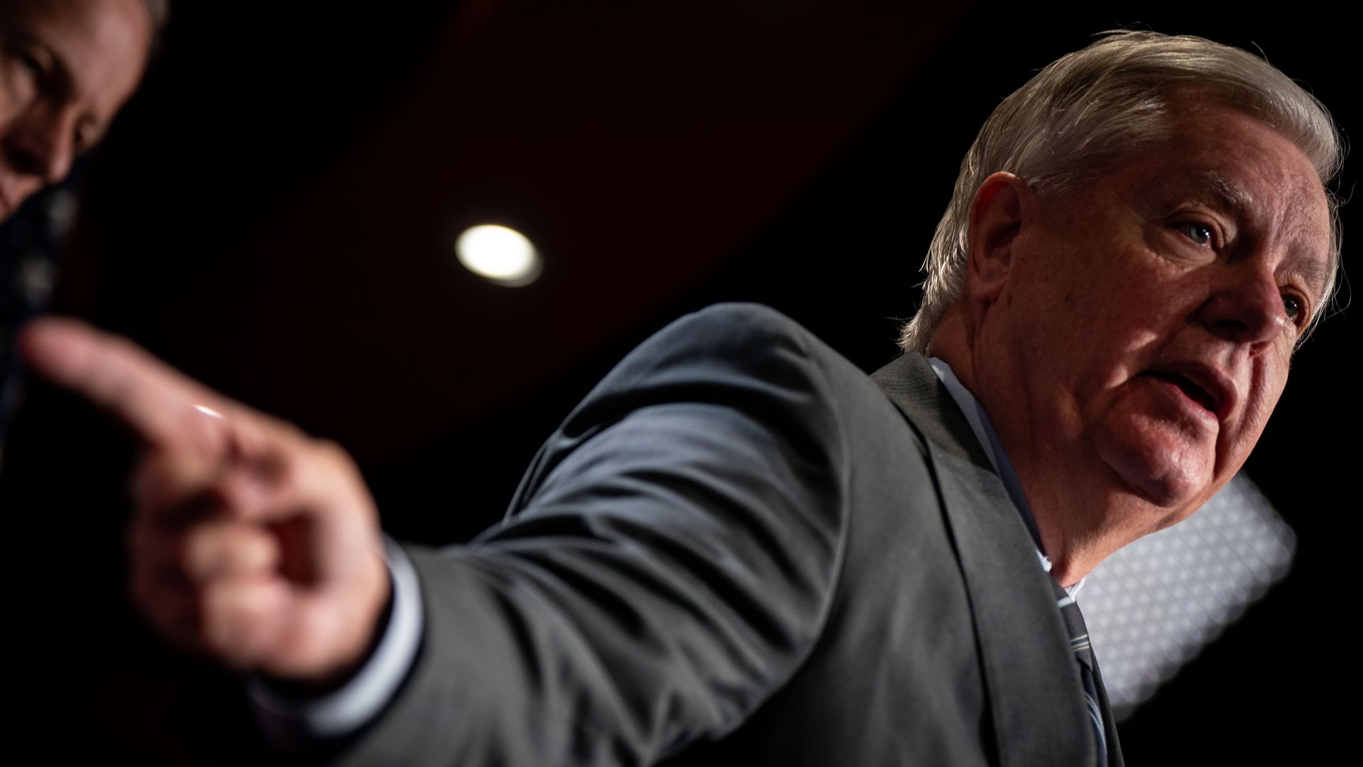 Sen. Lindsey Graham (R-SC) speaks during a news conference on border security on January 17, 2024 in Washington, DC.  (Photo by Kent Nishimura/Getty Images)