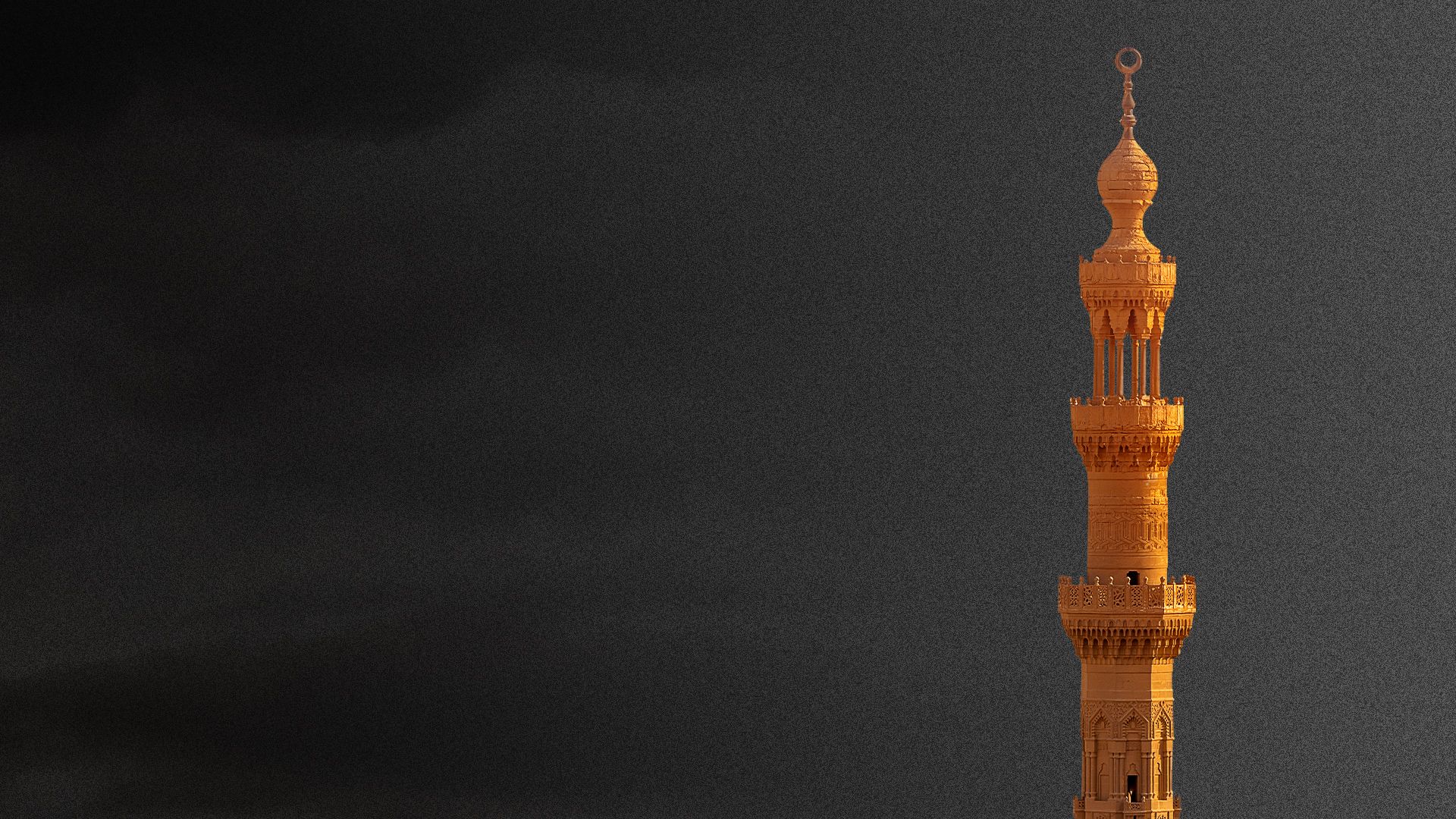 Illustration of a minaret on a foreboding background