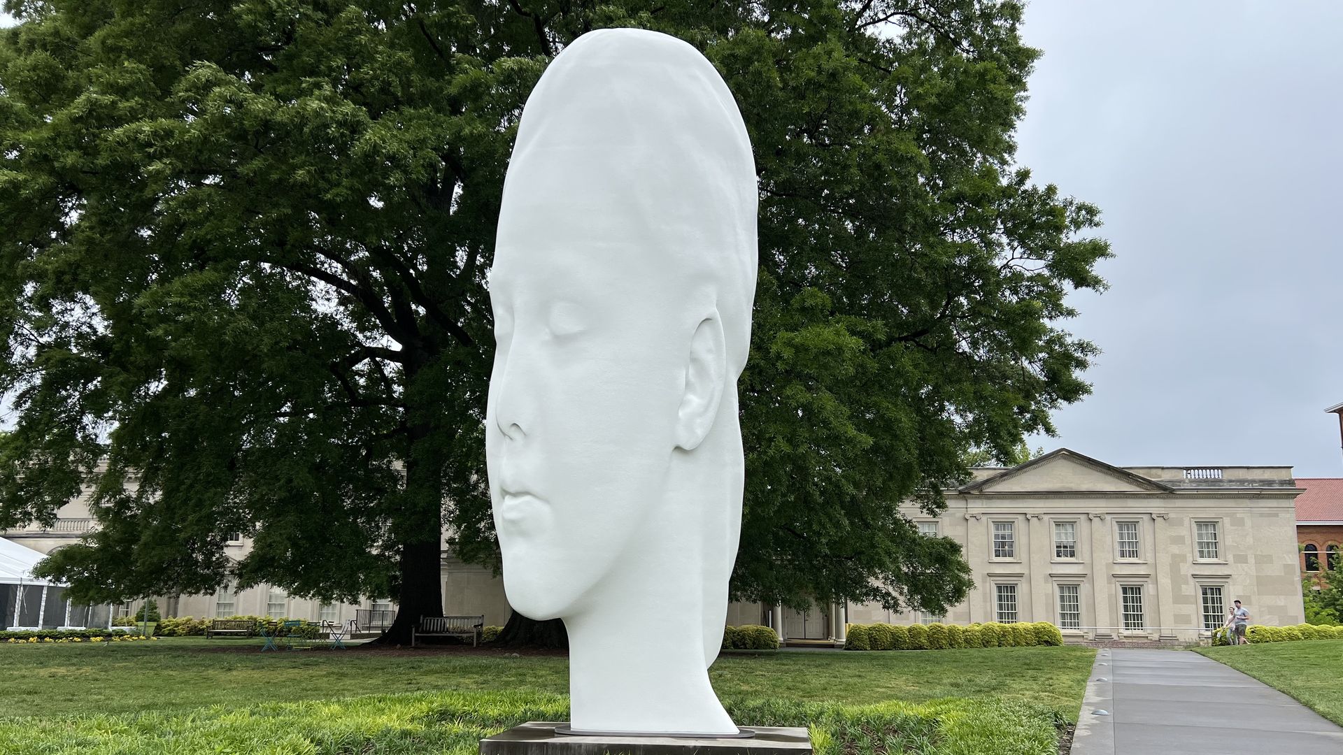 A sculpture of a girl's profile on the grounds of the Virginia Museum of Fine Arts in Richmond