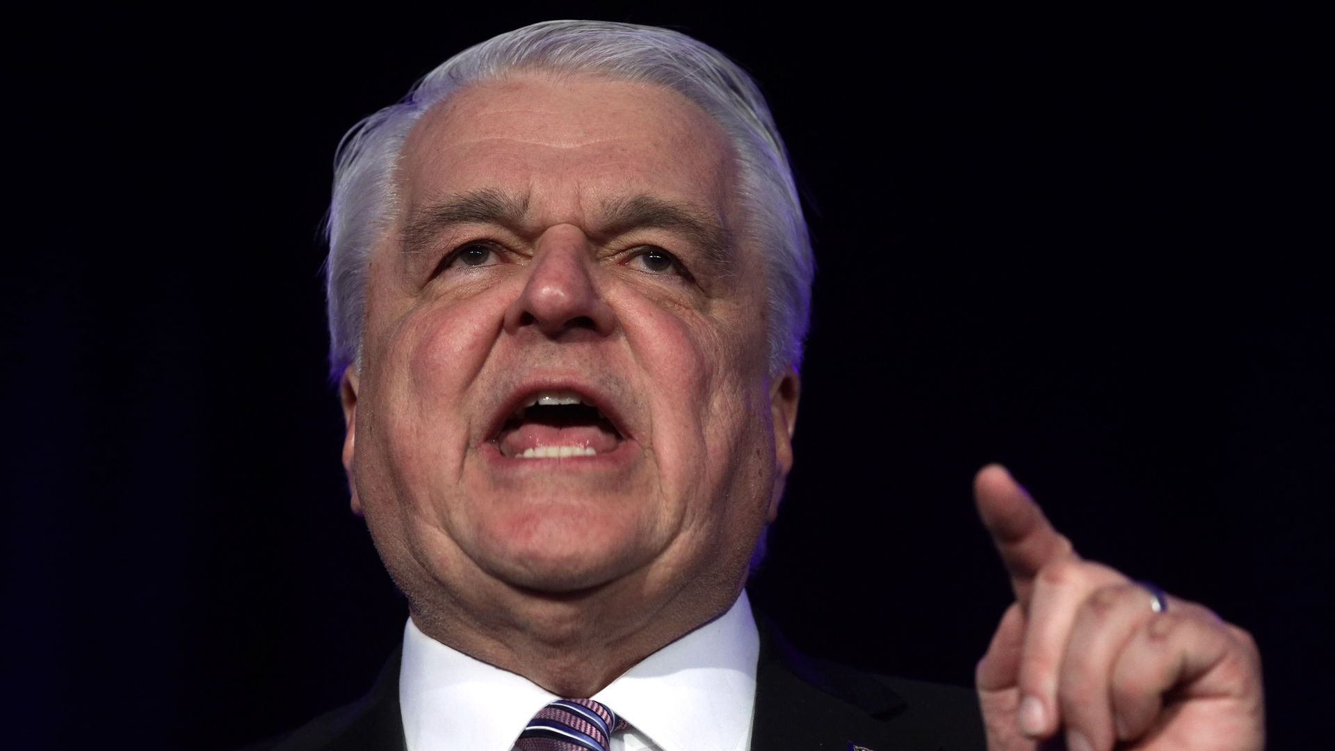 Nevada Governor Steve Sisolak speaks during the Clark County Democrats Kick Off to Caucus Gala at Tropicana Las Vegas February 15