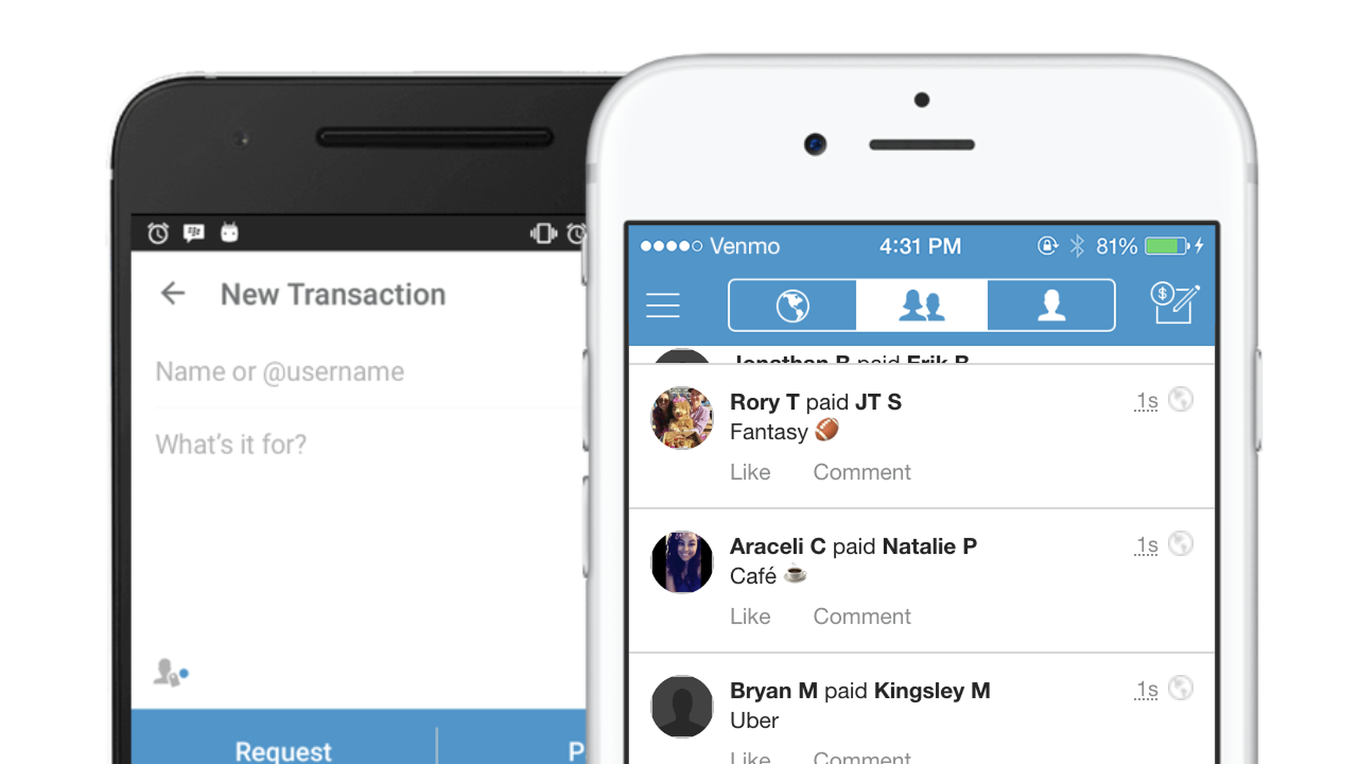Photos of Venmo app on iPhone screens