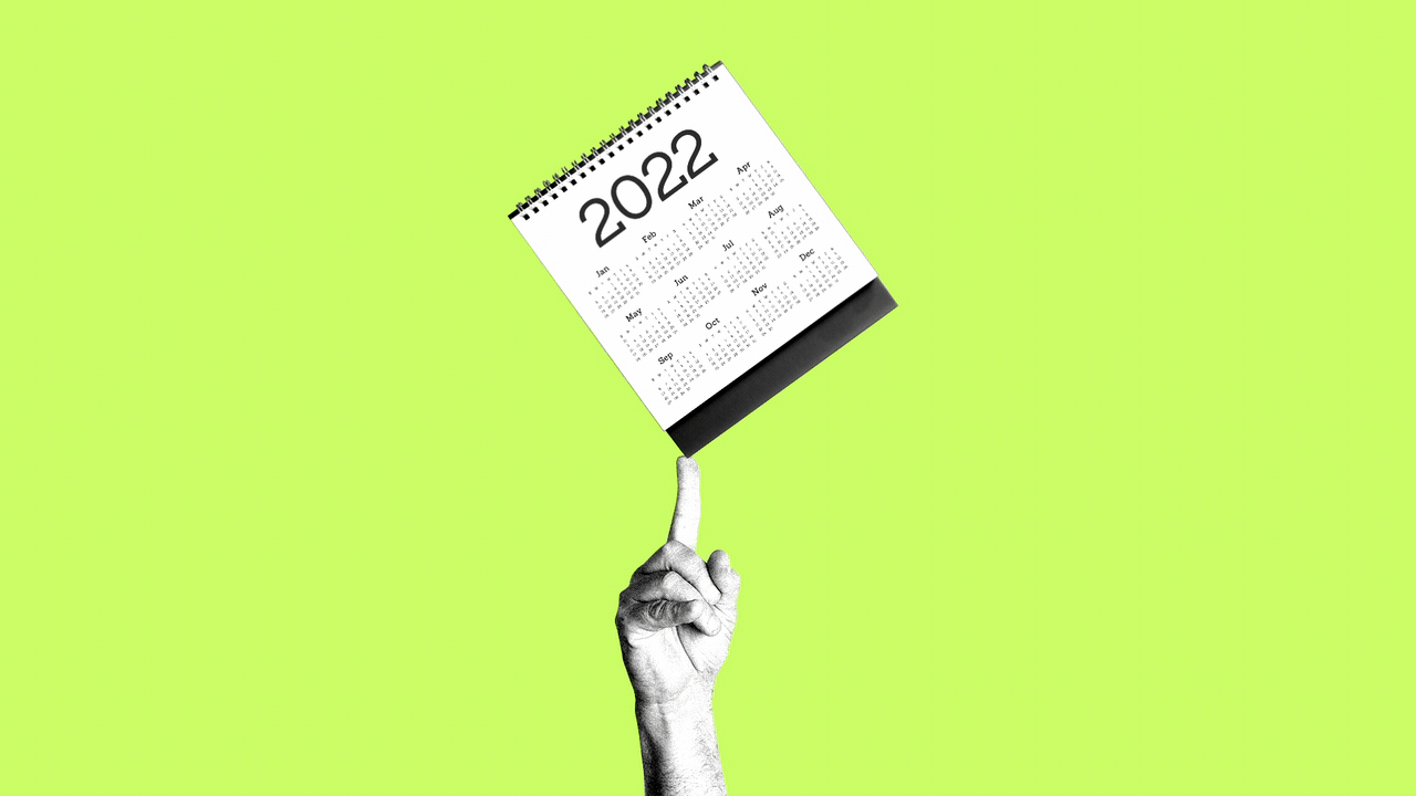 Illustration of a calendar spinning on a person's finger like a basketball. 