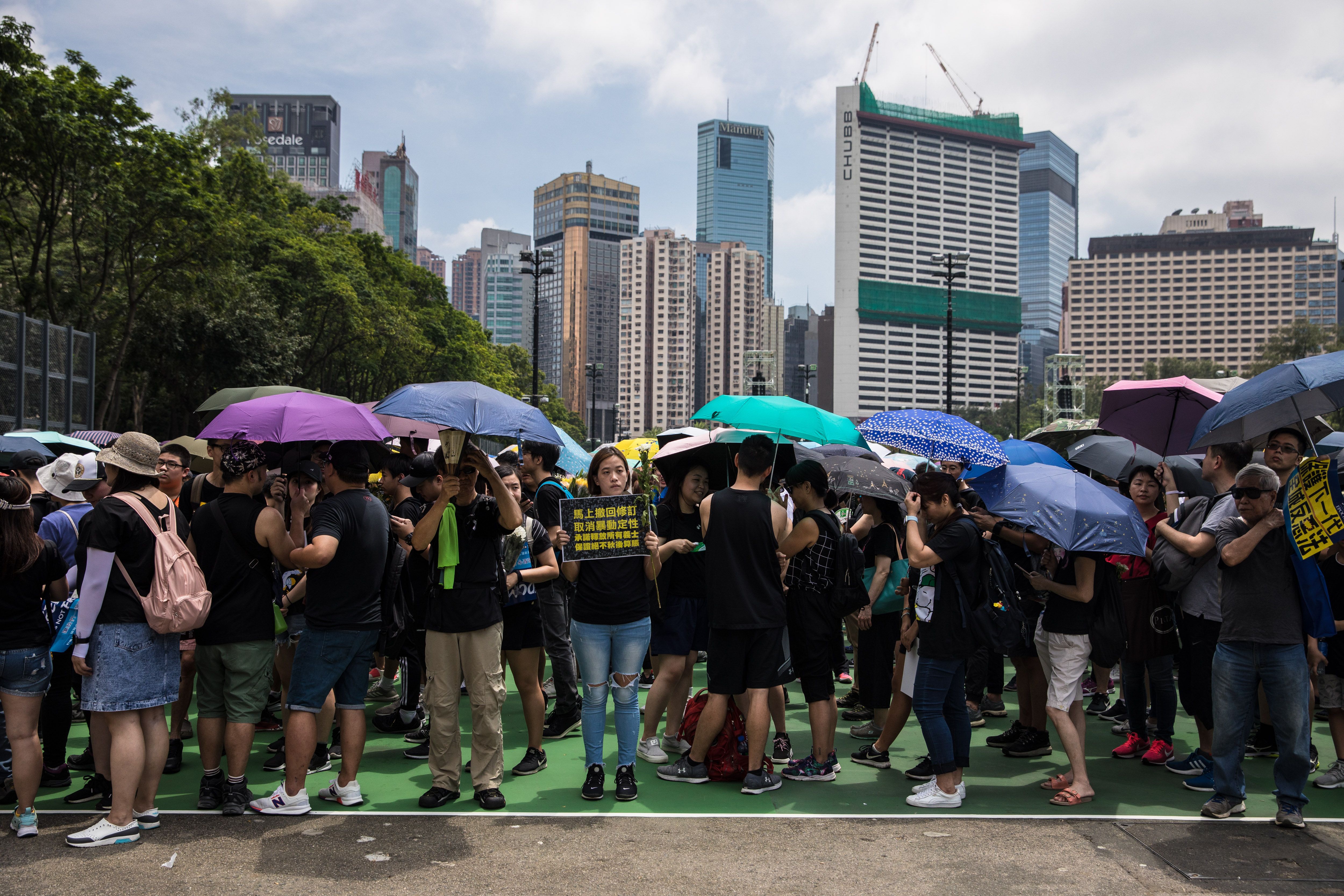 Protesters attend a rally against a controversial extradition law proposal in Hong Kong on June 16, 2019.