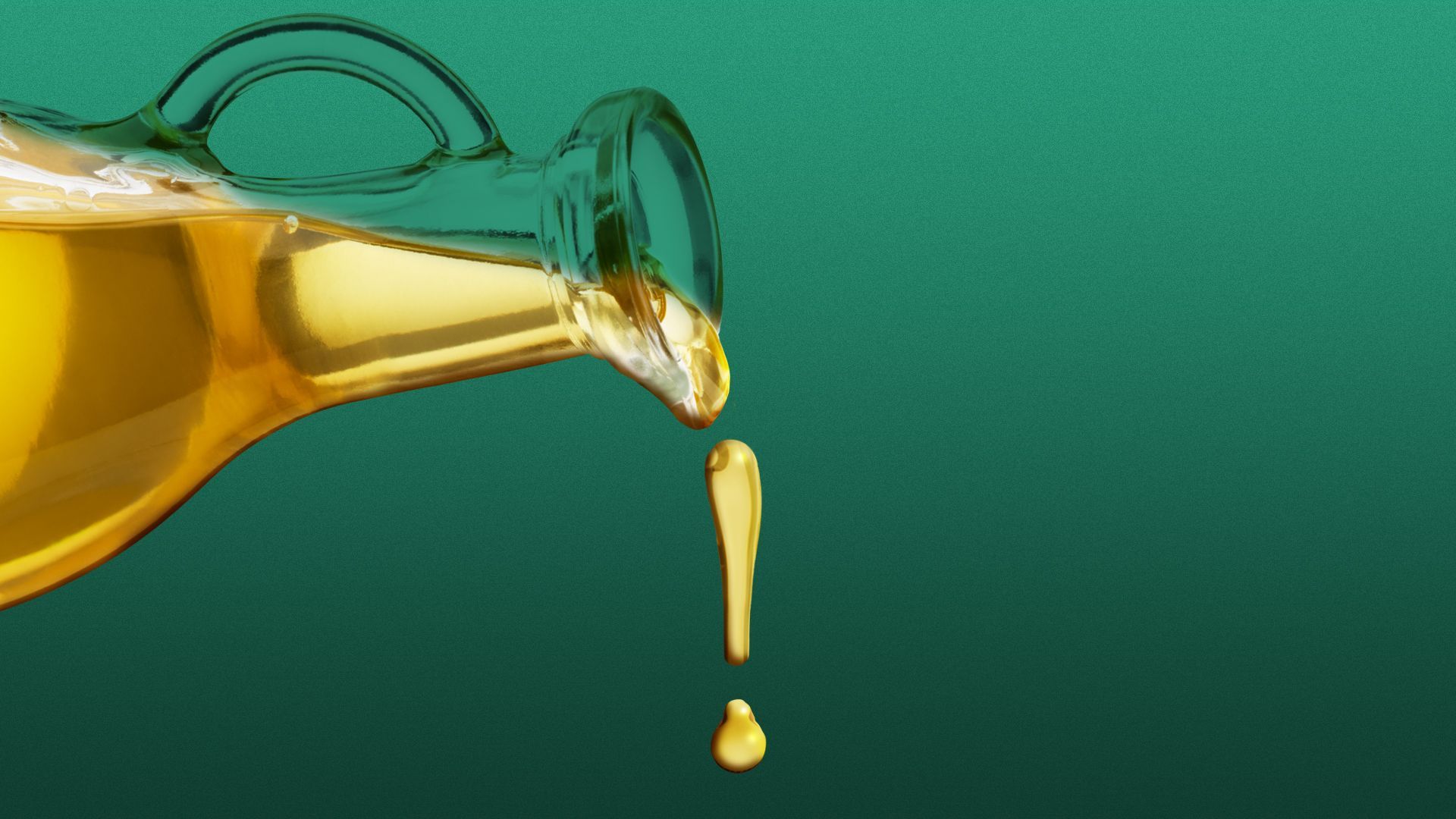 Illustration of oil being poured out of a container in the shape of an exclamation point