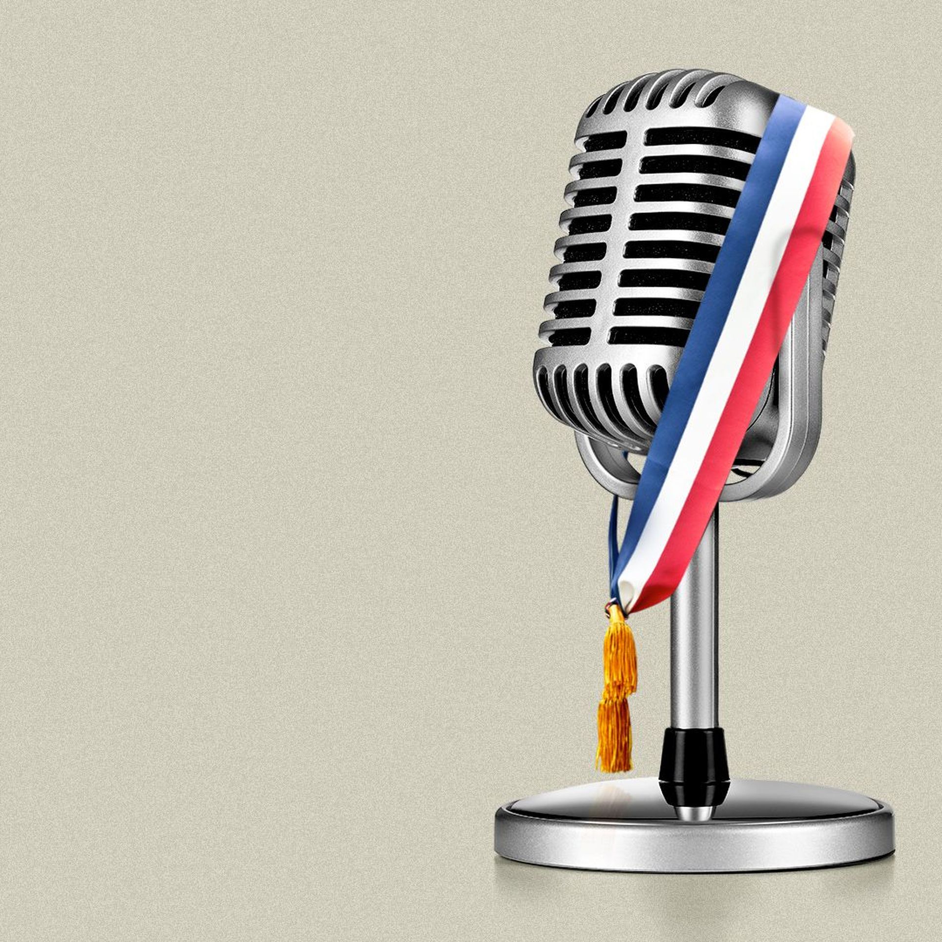 Illustration of a microphone wearing a mayoral sash. 
