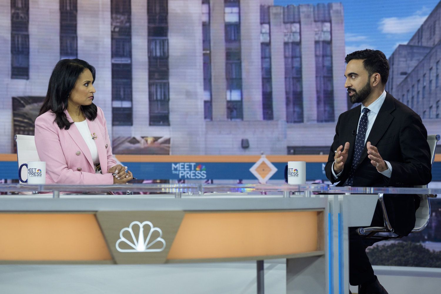 "Meet the Press" moderator Kristen Welker interviews Zohran Mamdani at 30 Rock yesterday. Photo: NBC News