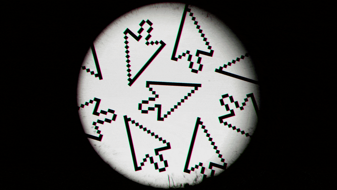 Animated illustration of a microscope view with cursors wiggling around like bacteria.