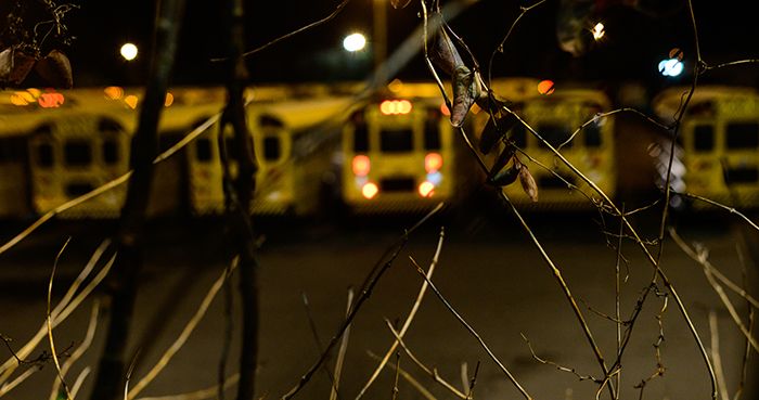 Mona Hill, homeless bus driver, bus lot on Wilkinson, February 2020, photo by Alvin Jacobs