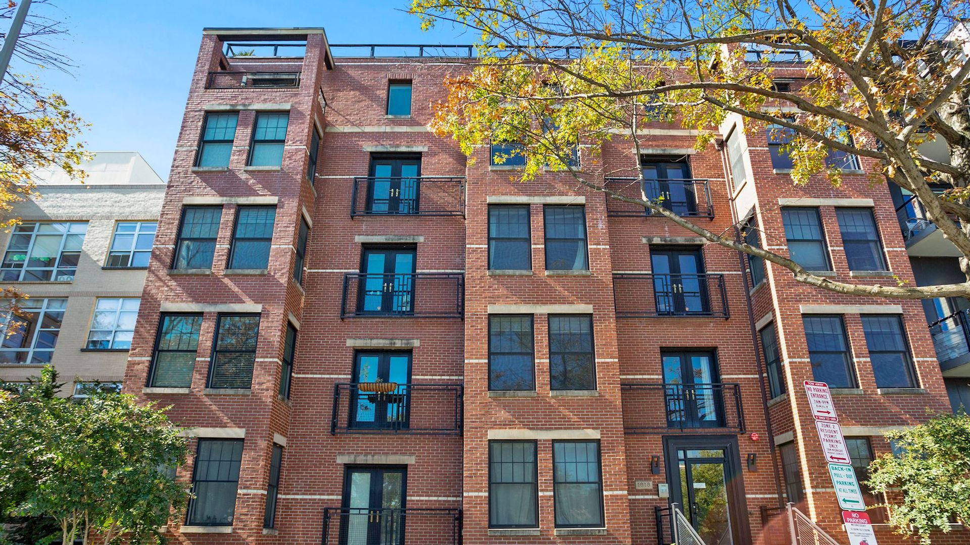 A red brick condo building.