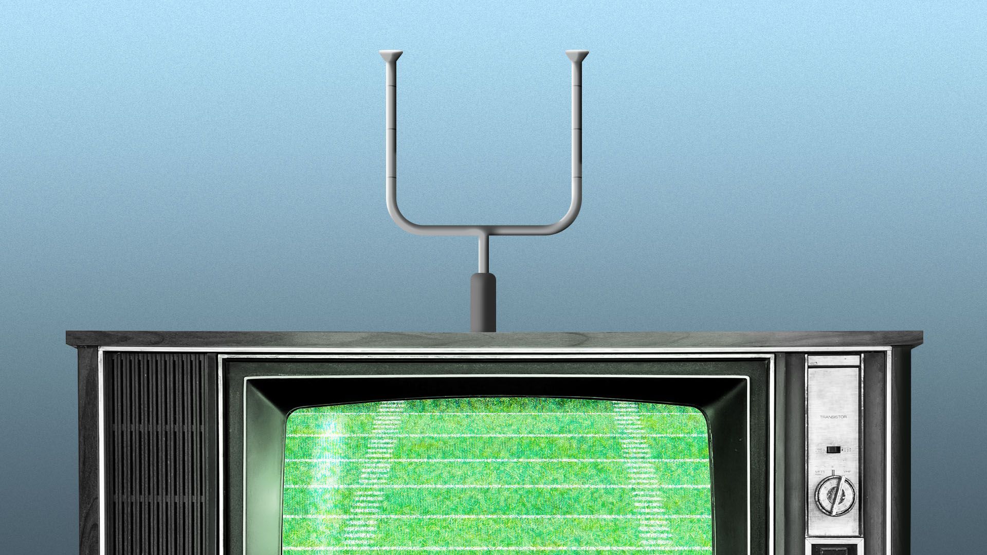 Illustration of a television with football goal posts for antenna 