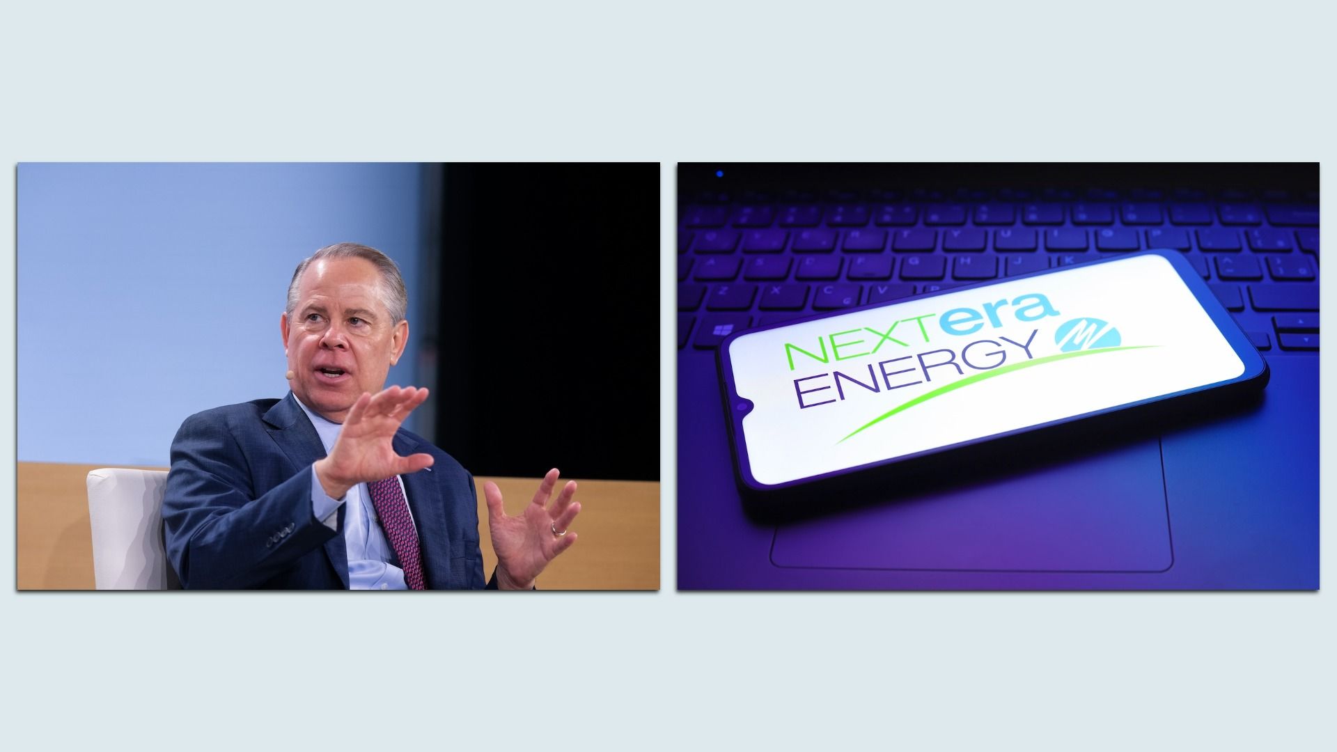 Photos of NextEra CEO John Ketchum and the company logo