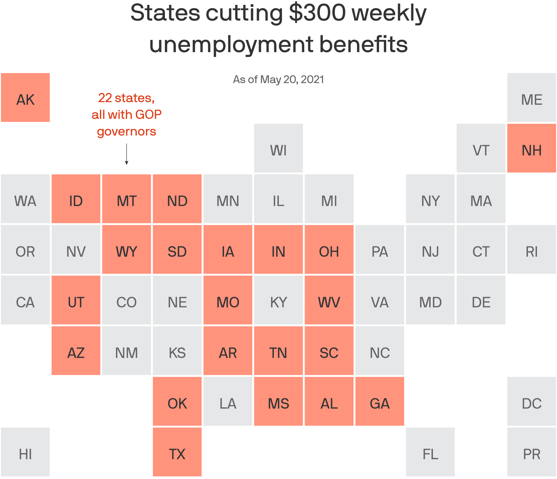 Map of states cutting federal unemployment benefits