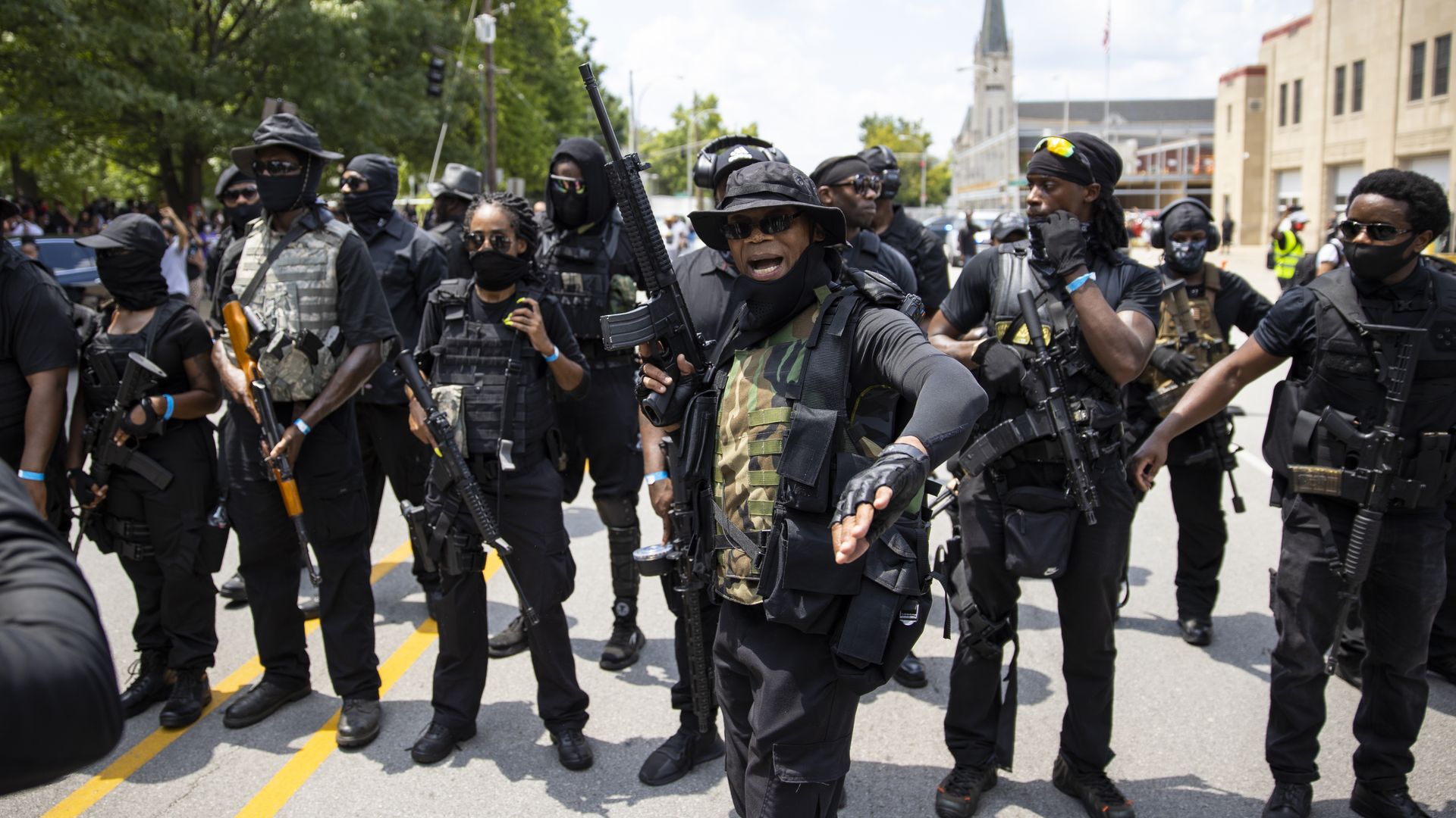 Grandmaster Jay, leader of NFAC, leads a march of his group and supporters on July 25, 2020 in Louisville.