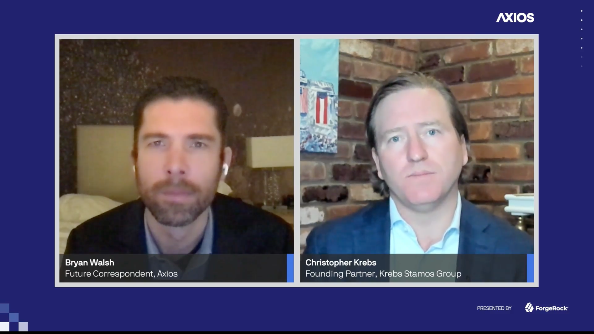 Axios reporter Bryan Walsh and Christopher Krebs.