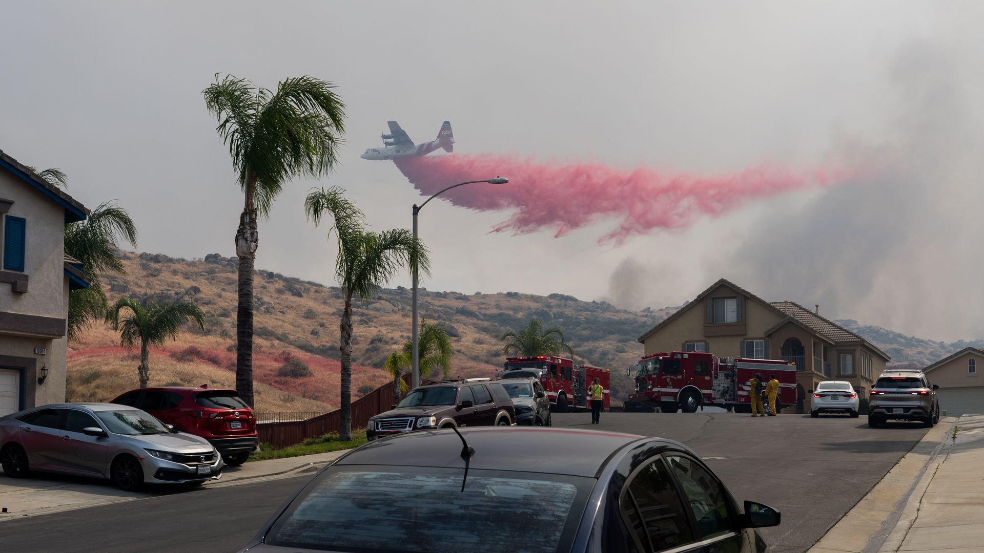 A firefighting aircraft works in Moreno Valley, California this past April. Photo: Qian Weizhong/VCG via Getty Images