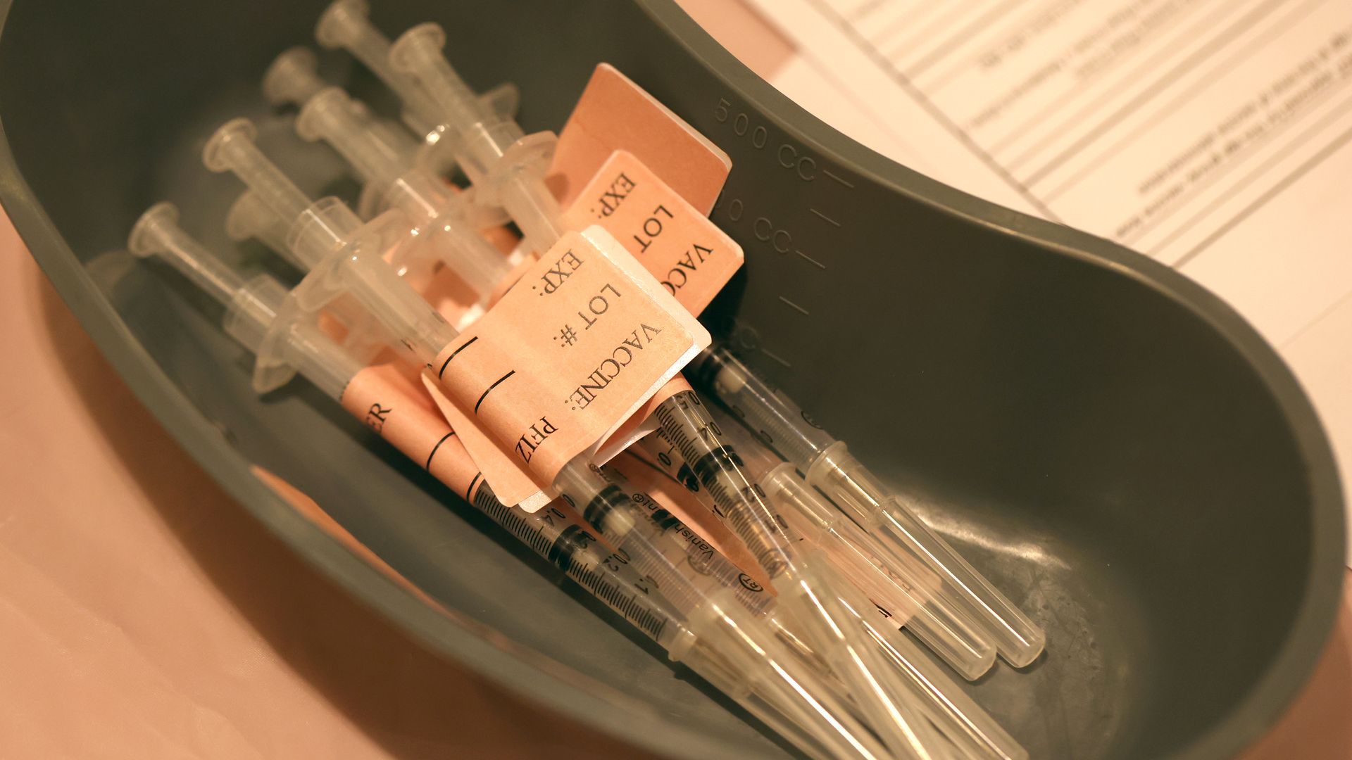 Syringes in a tray.