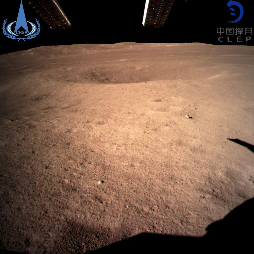 the first image of the moon's far side taken by China's Chang'e-4 probe. 