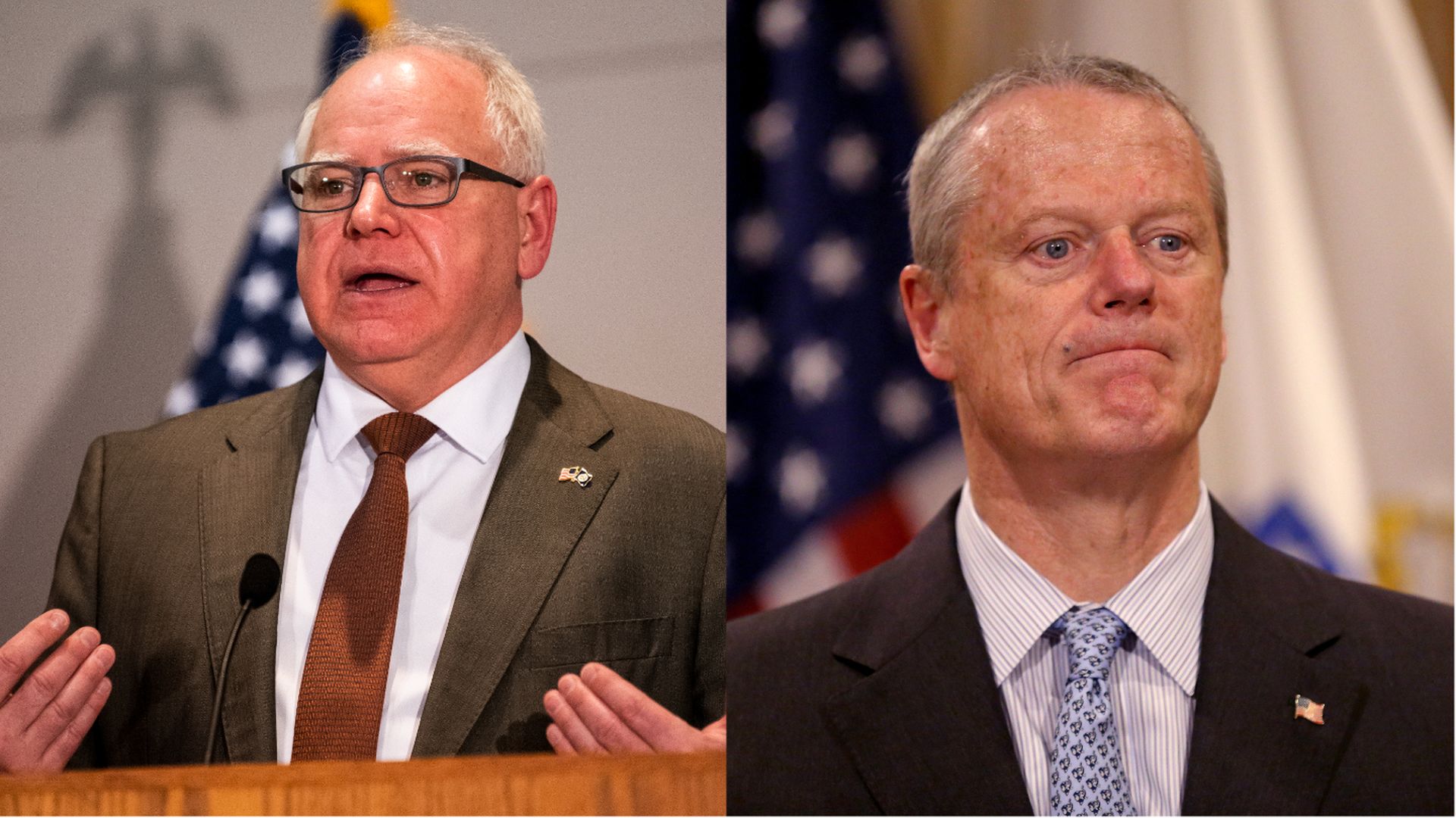 Minnesota Gov. Tim Walz (L) and Massachusetts Gov. Charlie Baker (R).