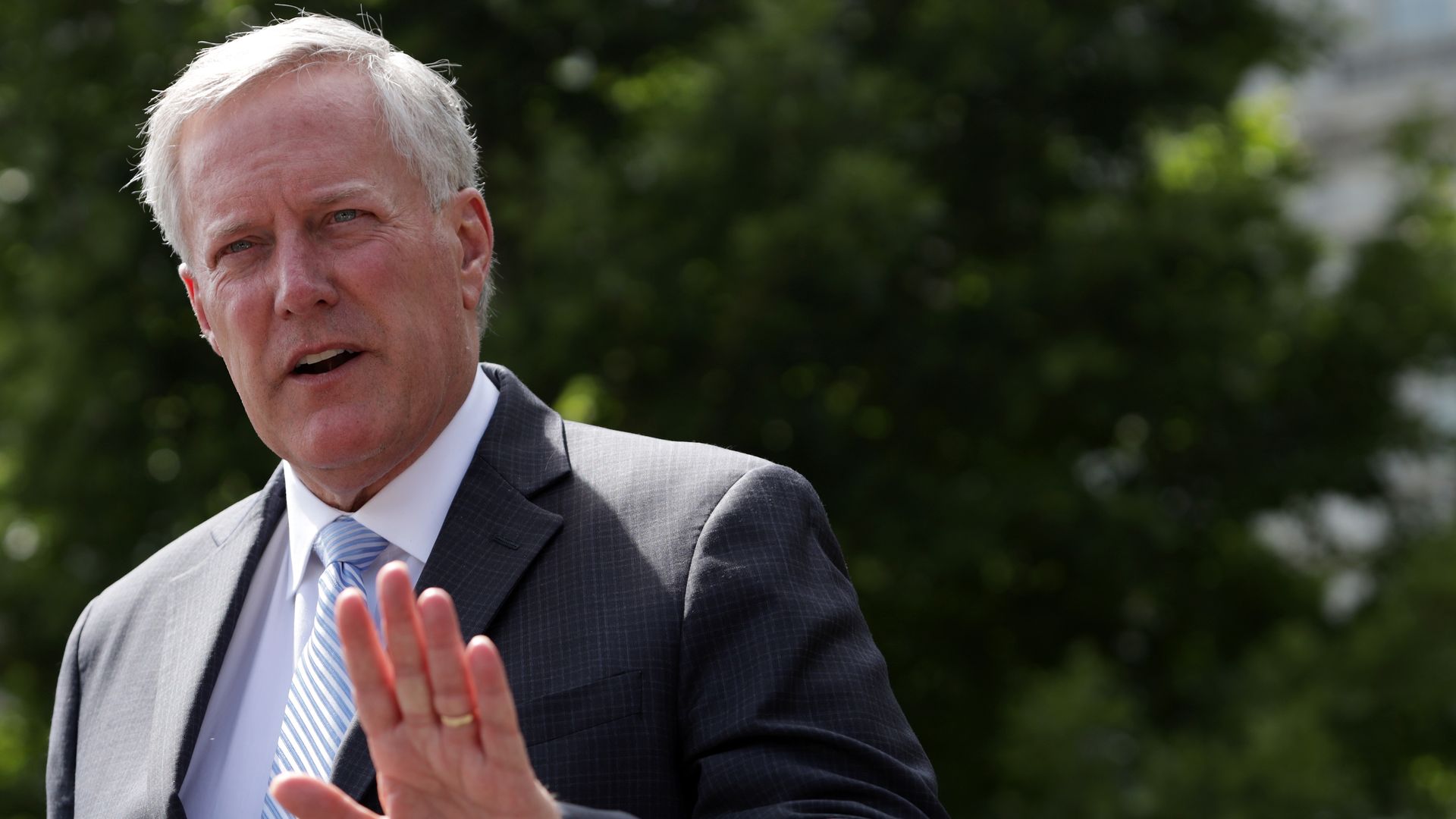 Then-White House Chief of Staff Mark Meadows speaks to members of the press outside the West Wing of the White House on August 28, 2020