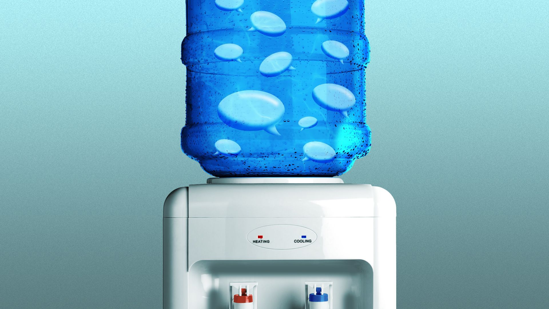 Illustration of a water cooler filled with chat bubbles